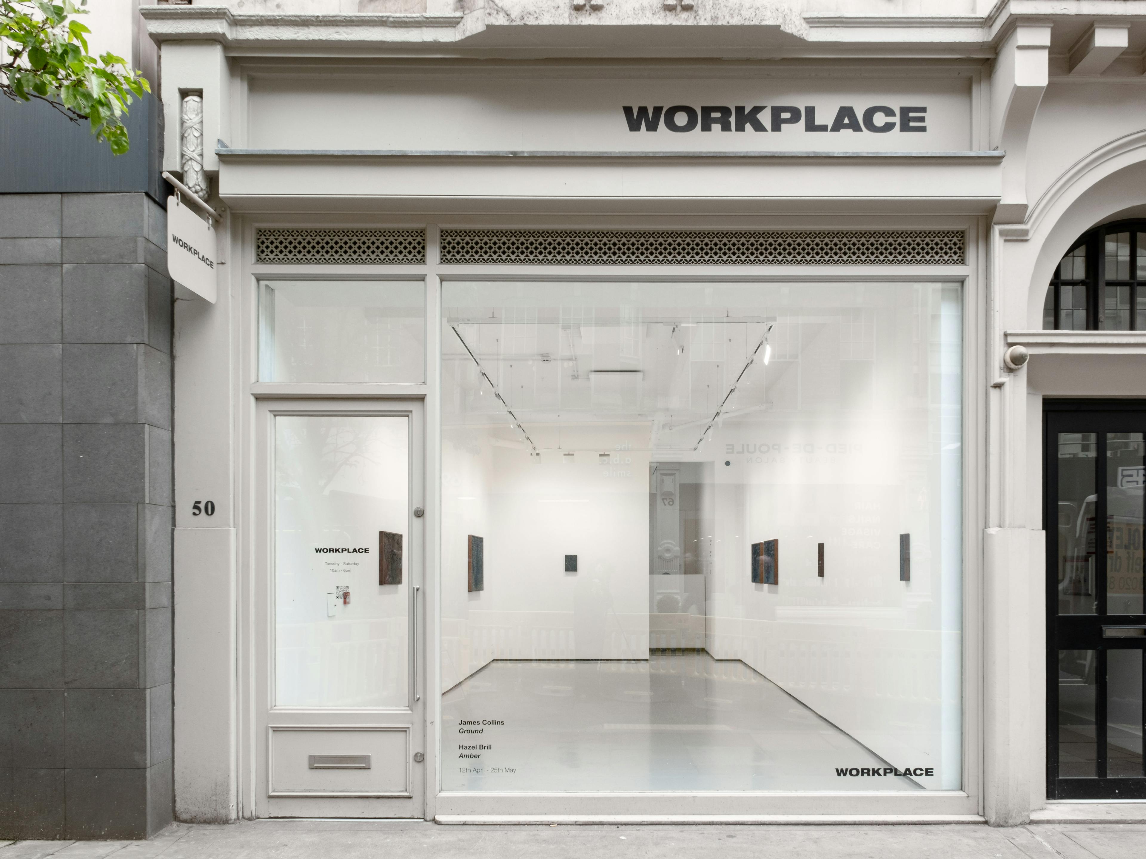 Installation photographs of James Collins exhibition 'Ground' at Workplace | London