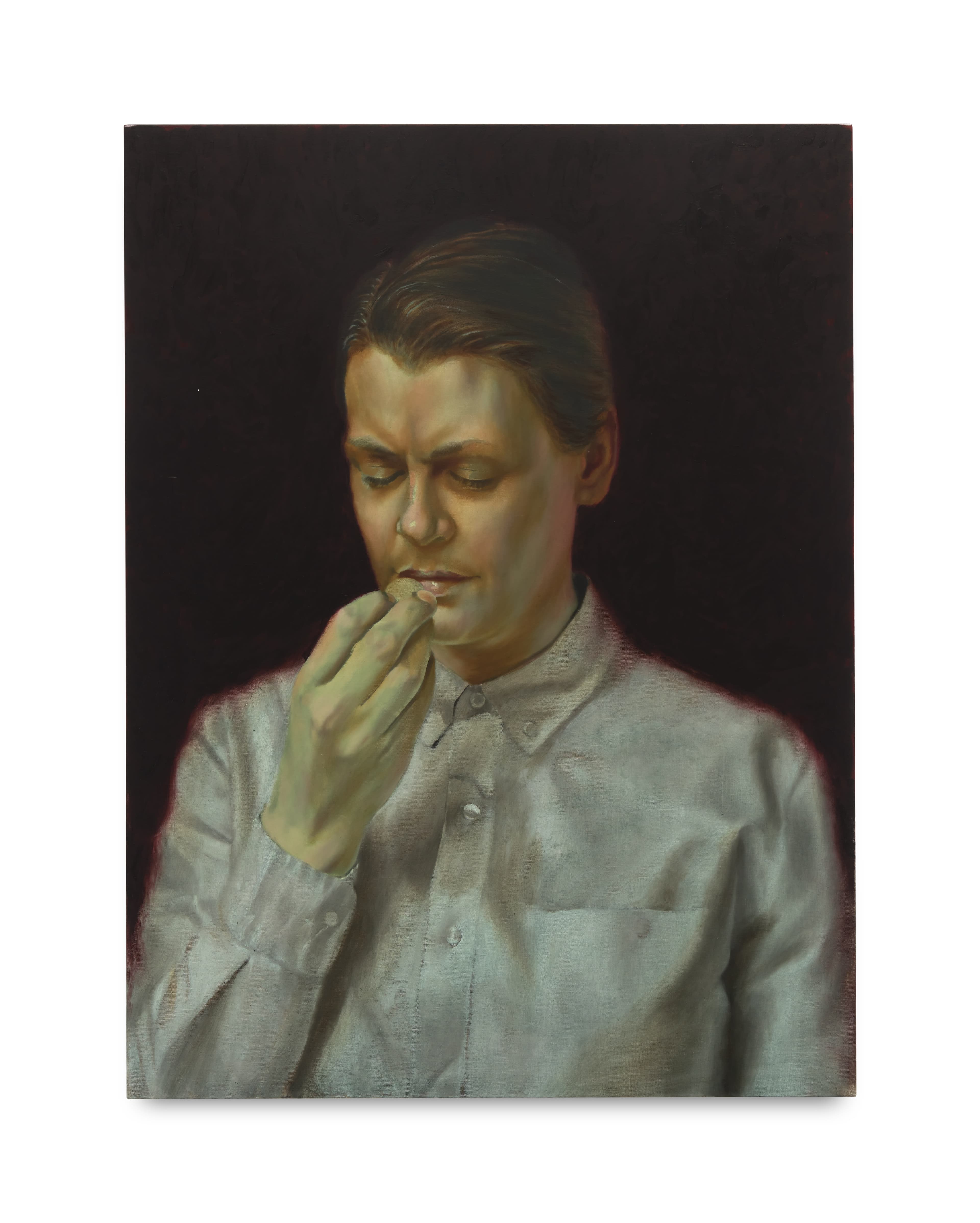 Painting of woman eating an ice cube