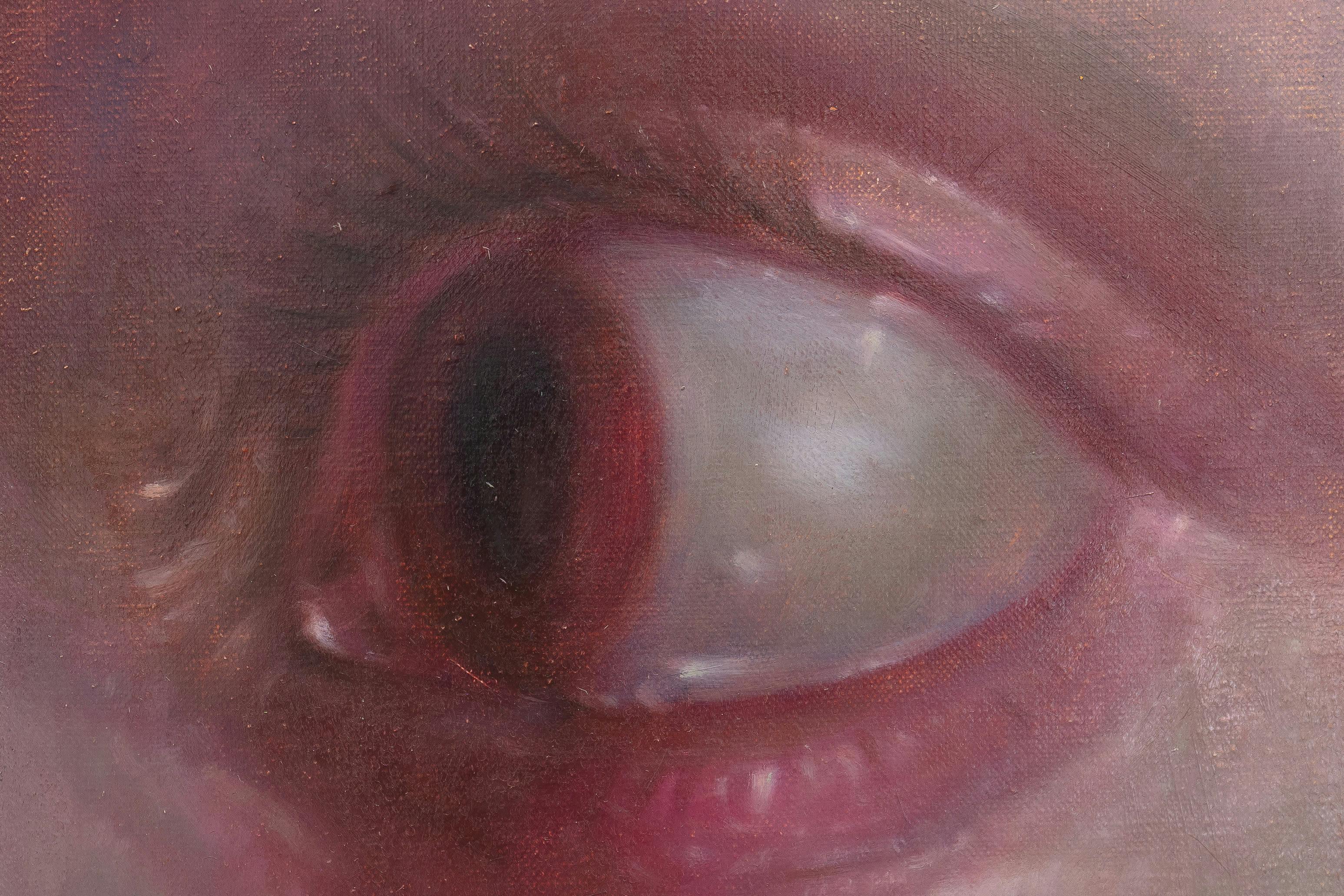 a close cropped painting of an eyeball looking to the left