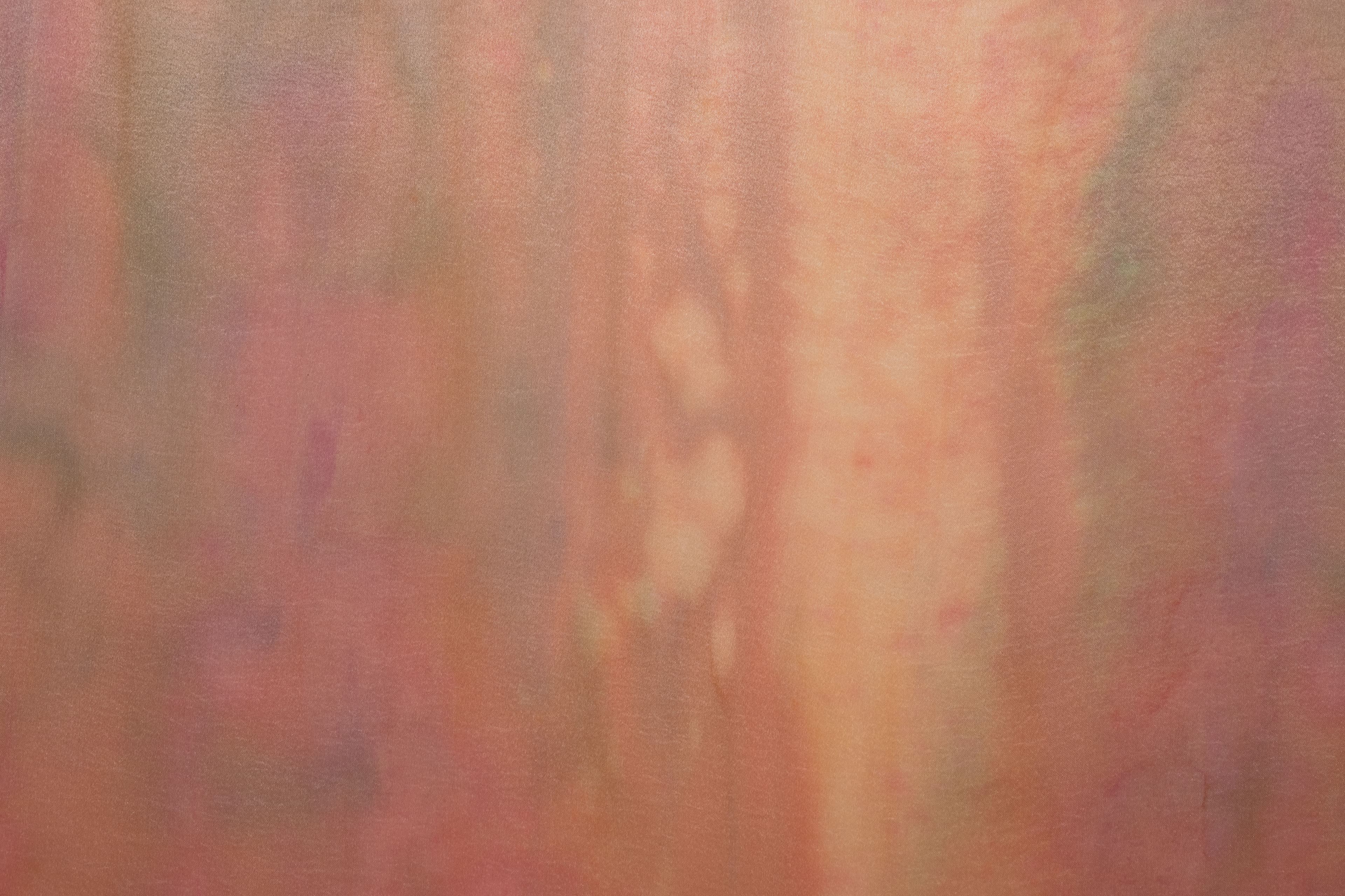 Medium sized painting by Max Boyla. Salmon pink background with marbled markings on the left and right hand side of the canvas divided by a light pink bleached line.