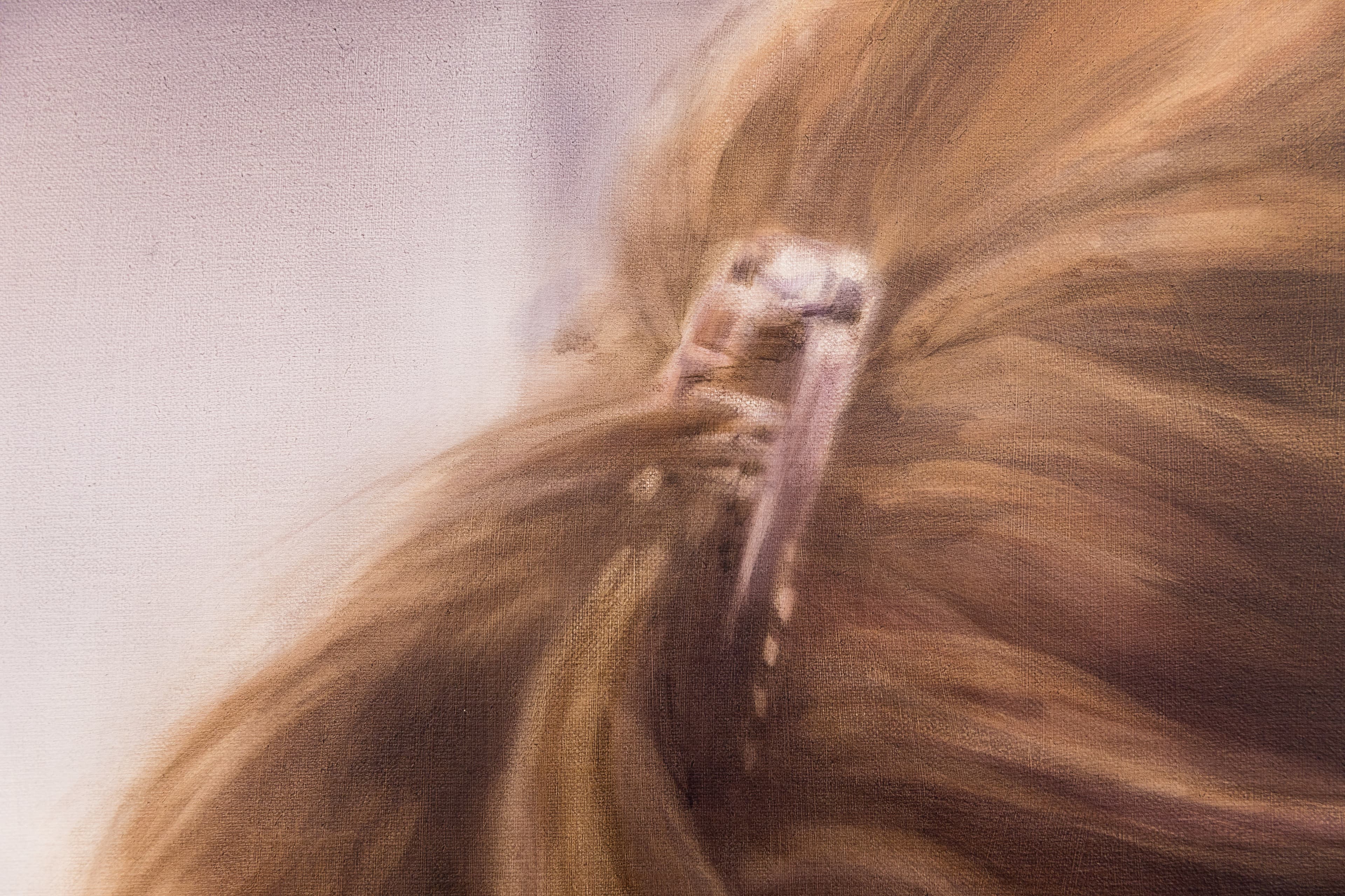 A painting by Rachel Lancaster of a ponytail held in place by a banana clip