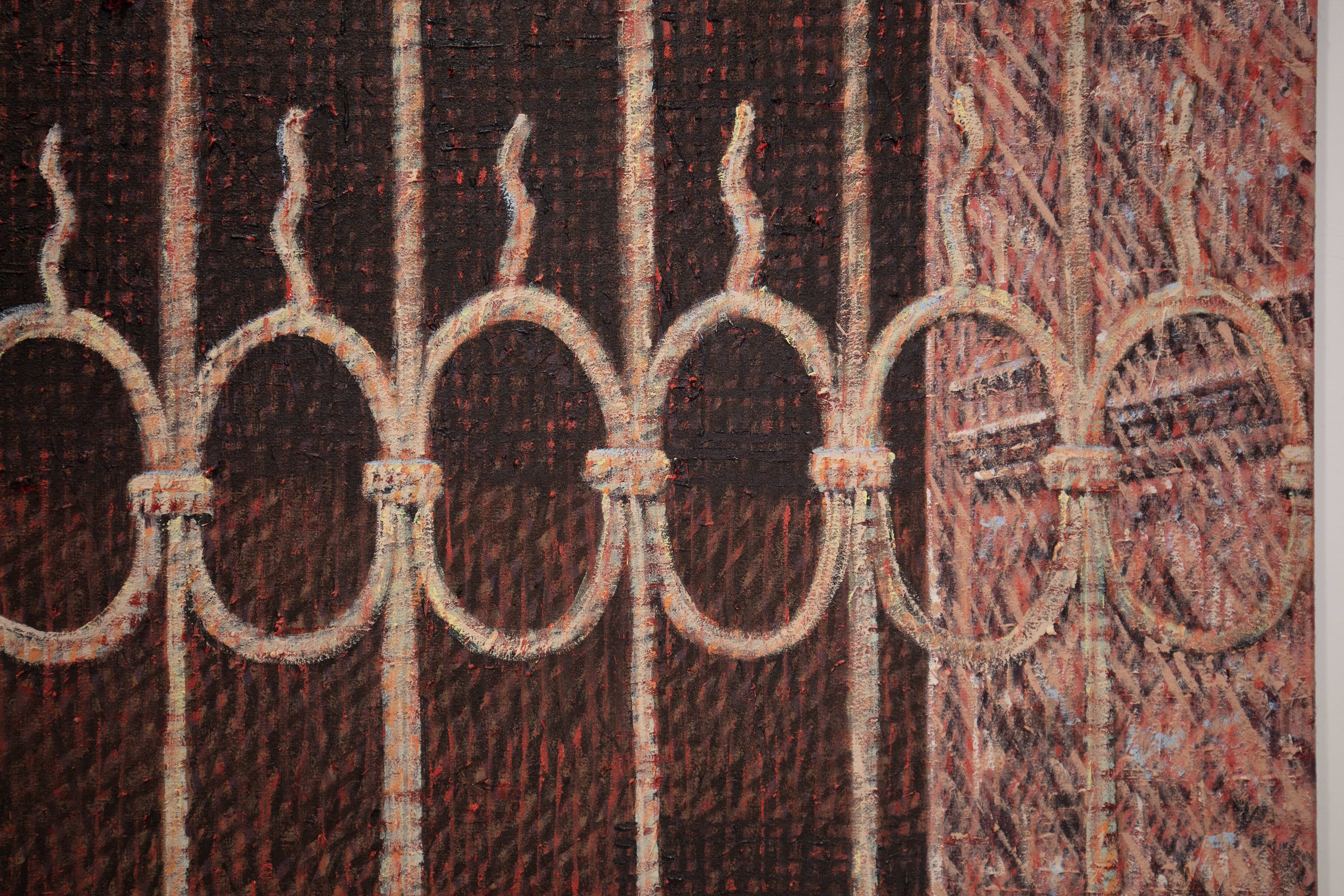 a painting of an ornate closed gate