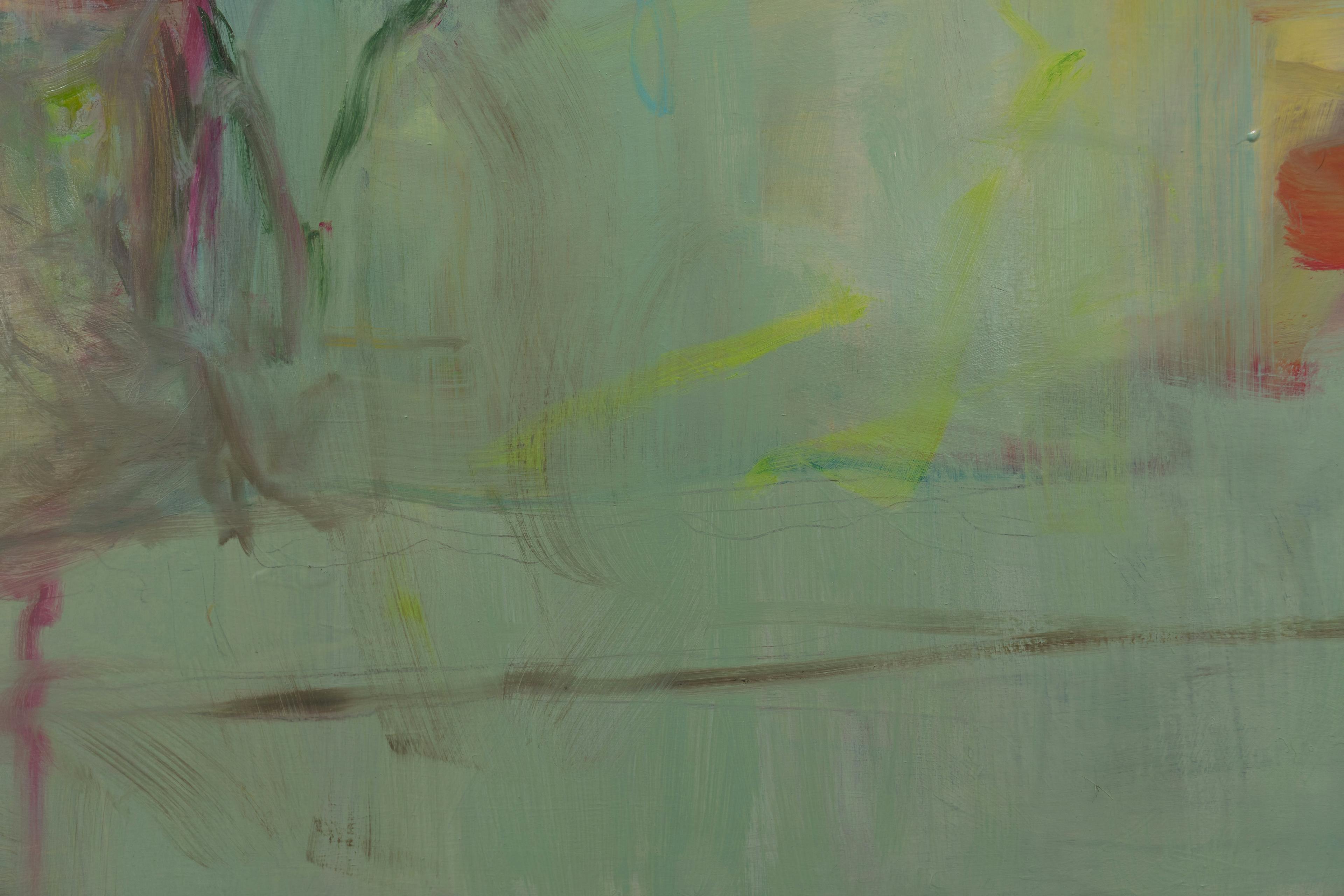 a green and colourful gestural abstract painting