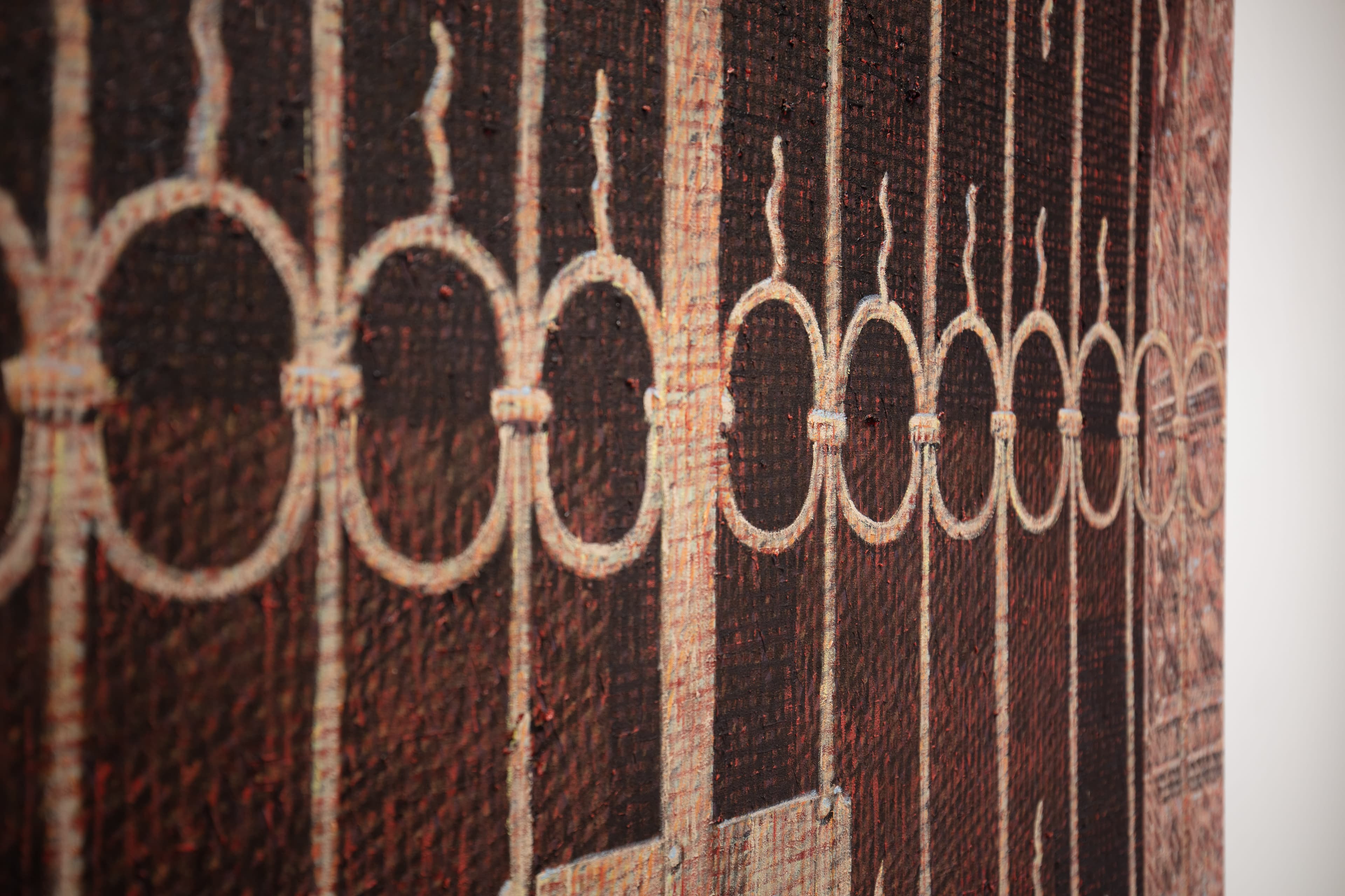 a painting of an ornate closed gate