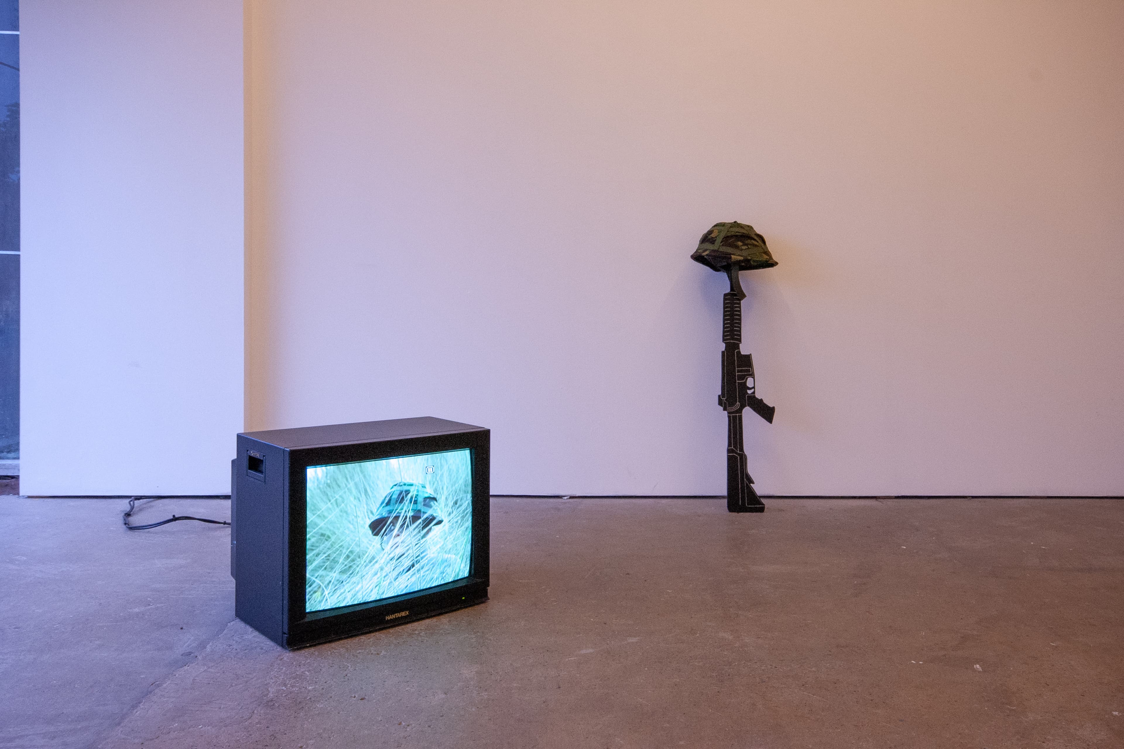 Installation shots of False Witness - an exhibition of artworks by Eric Bainbridge, Marcus Coates, Francis Gomila, Laura Lancaster, Ant Macari, and Cecilia Stenbom at Workplace in Gateshead