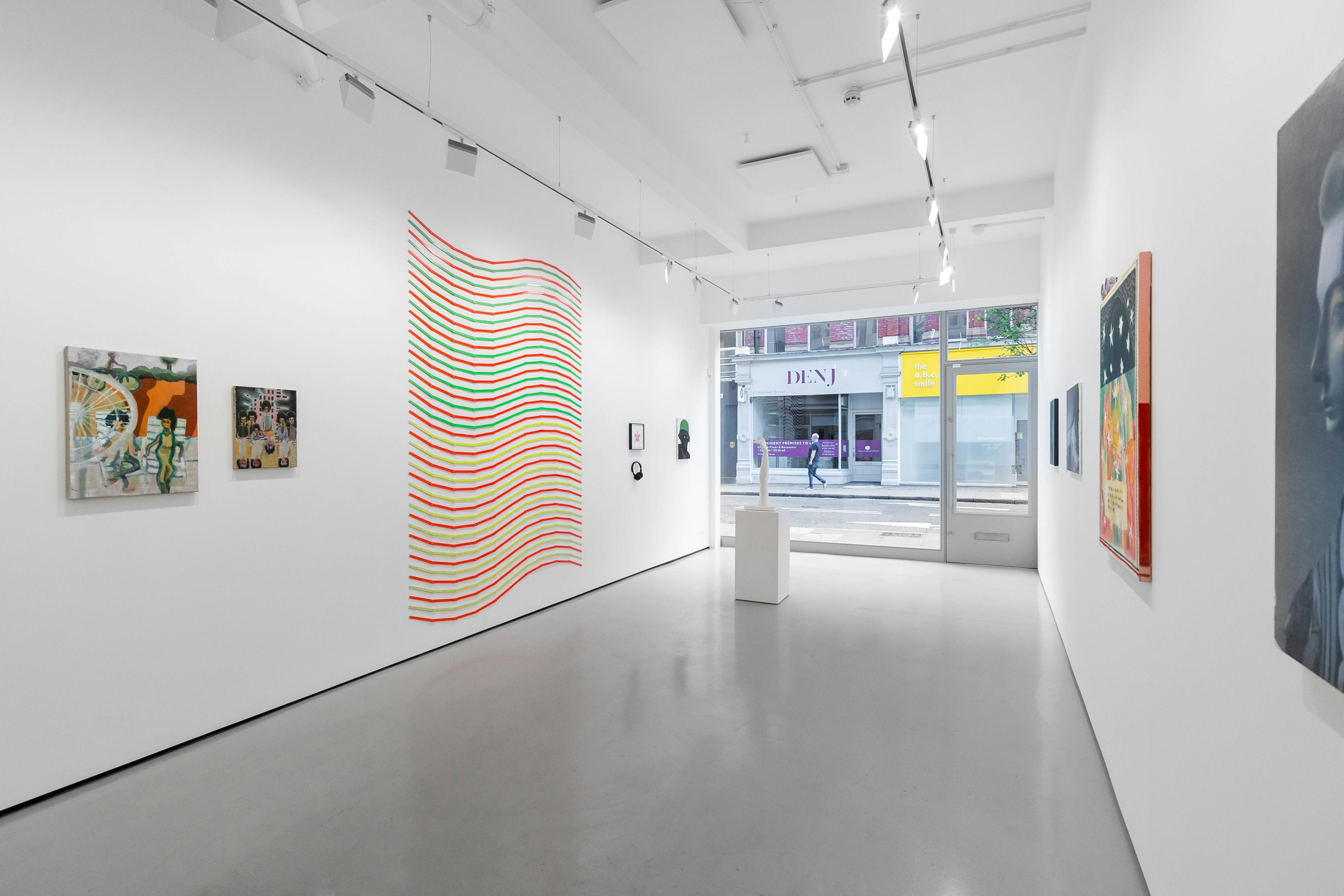 Installation views of 'Kaleidoscope' the inaugural group exhibition at Workplace in 50 Mortimer Street, Fitzrovia, London.