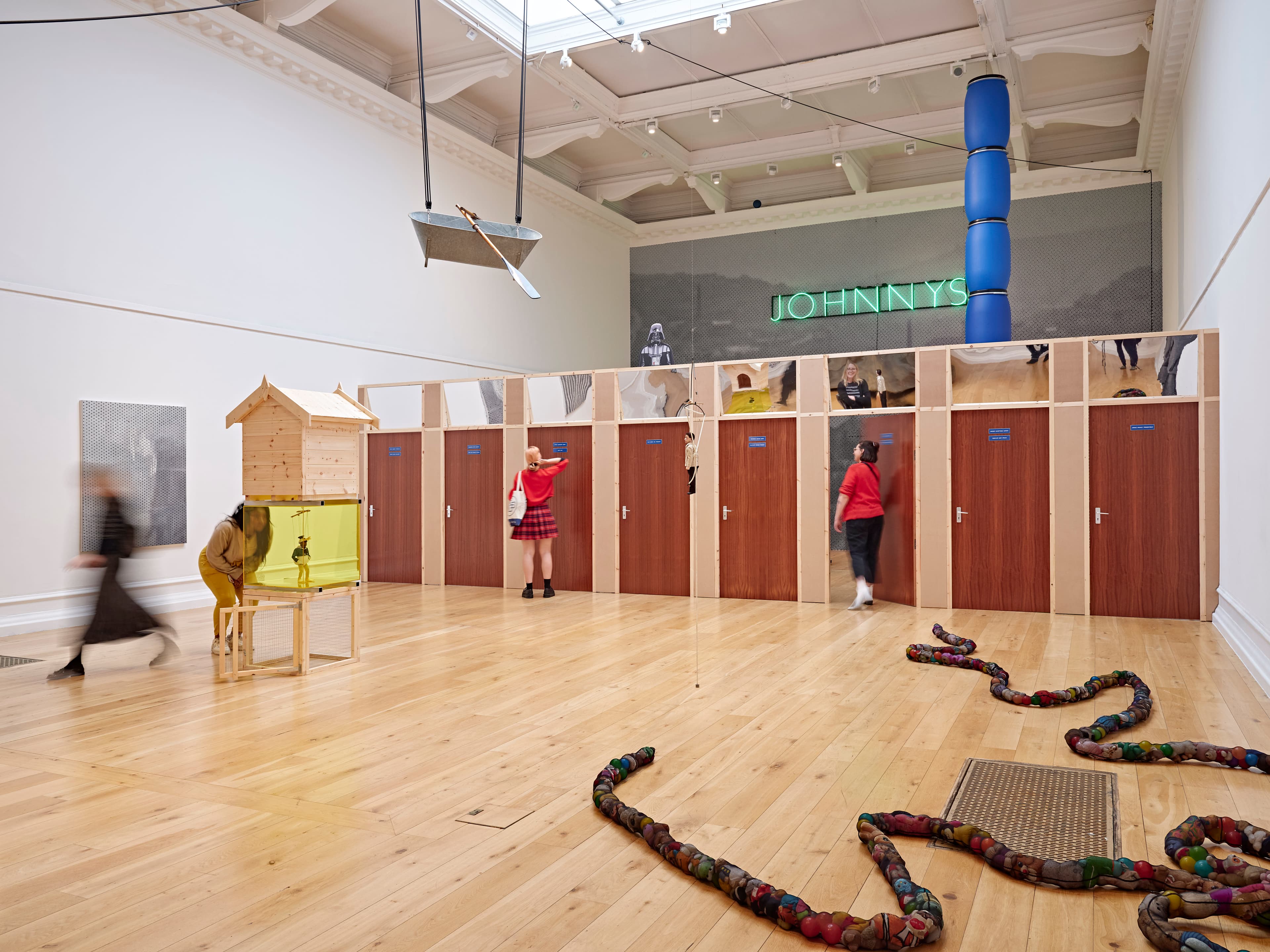 Installation views of Simeon Barclay's solo exhibition 'In the Name of the Father' at South London Gallery in September 2022