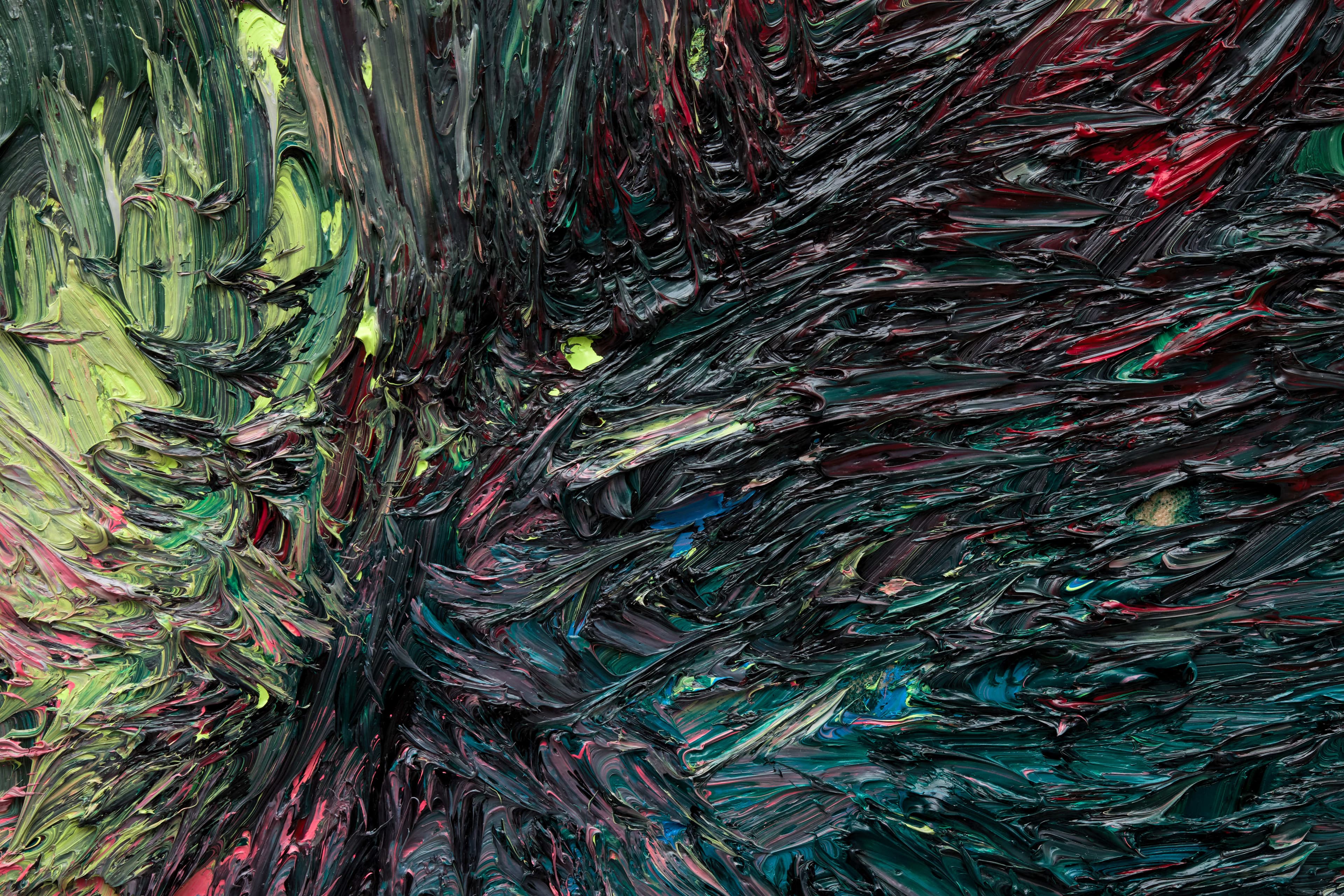 Detail of a thick impasto abstract painting by James Cabaniuk 