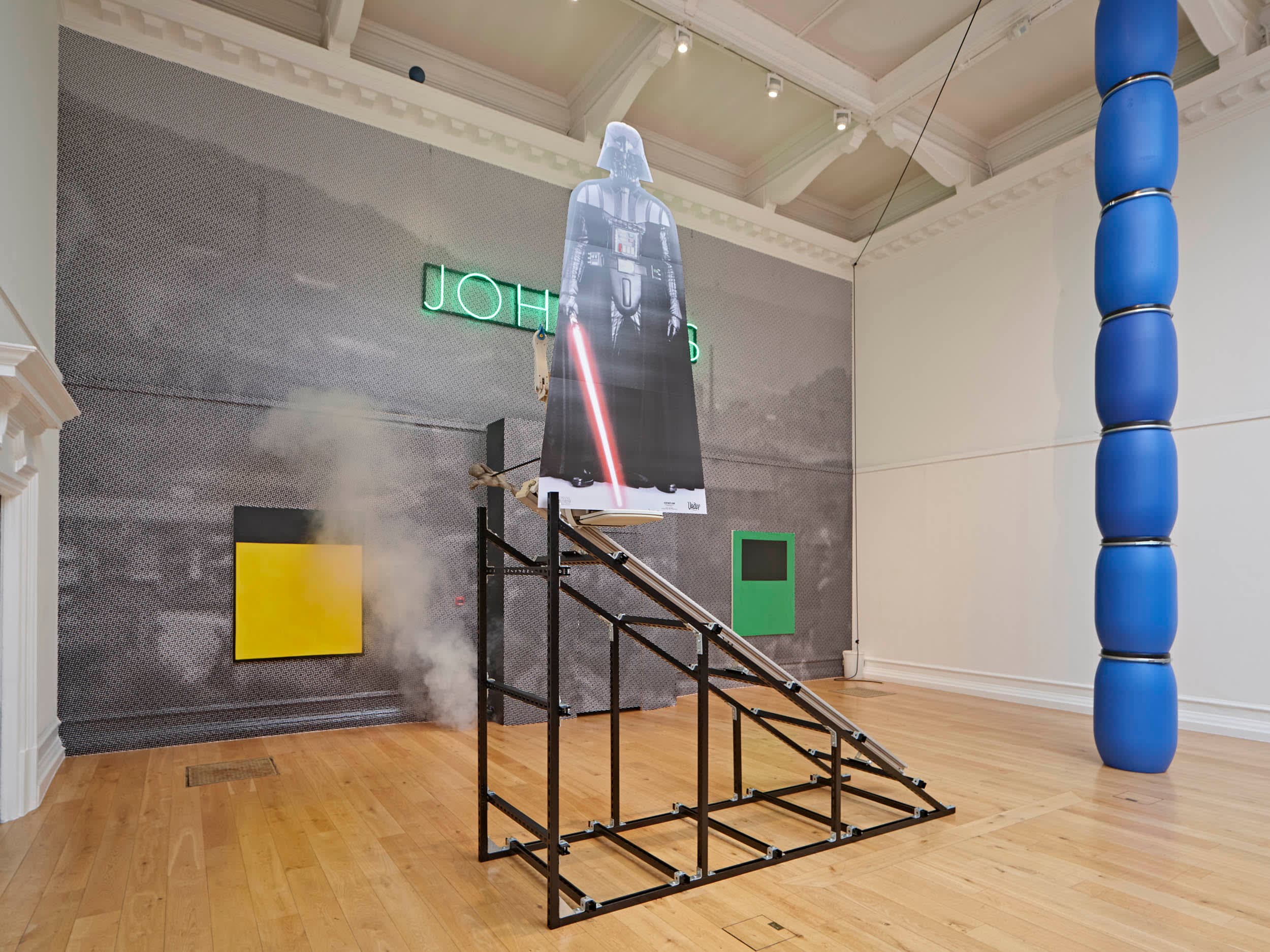 Installation views of Simeon Barclay's solo exhibition 'In the Name of the Father' at South London Gallery in September 2022