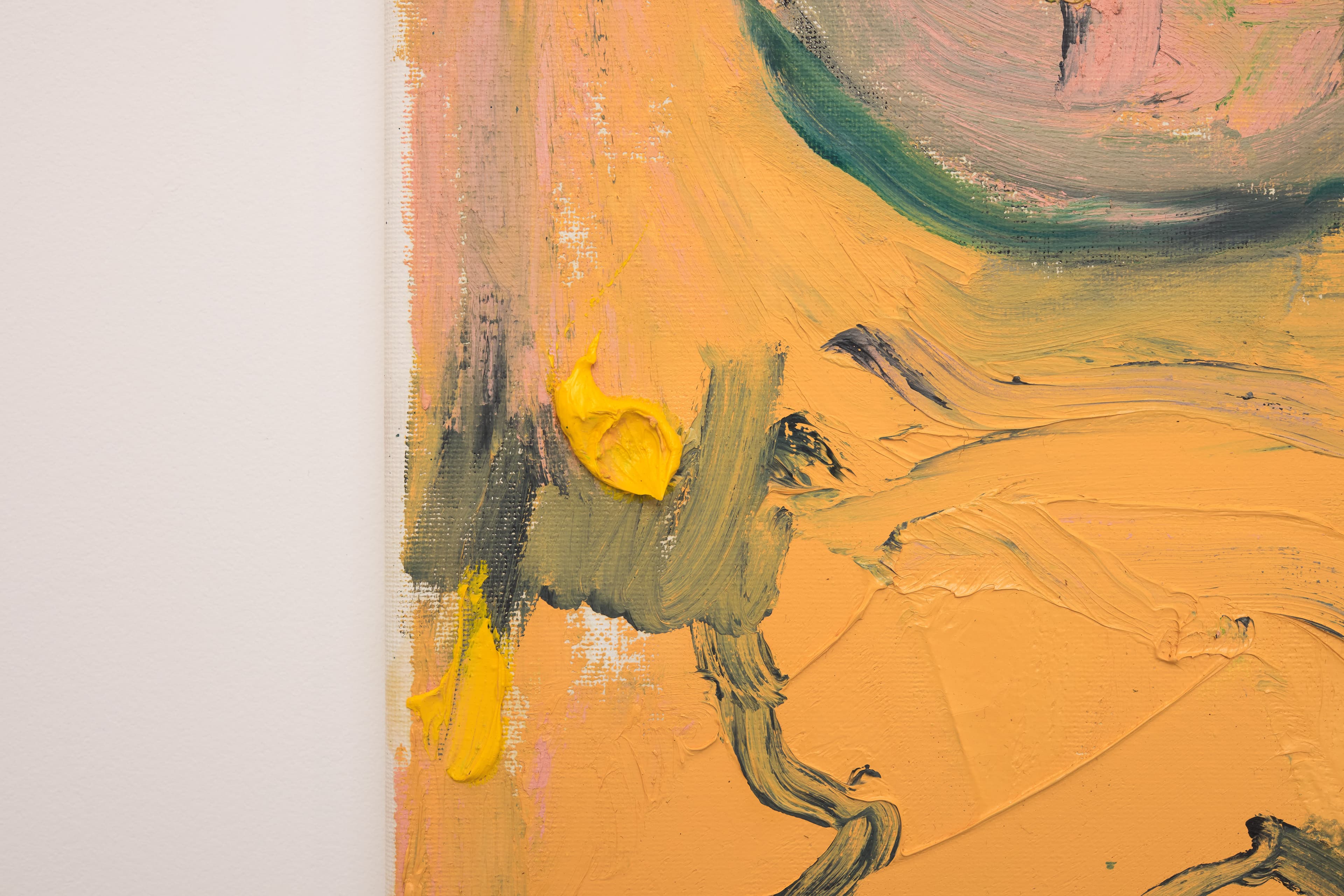  A gestural abstract painting by b chehayeb that utilises bold colours and forms to evoke personal sensory experiences.