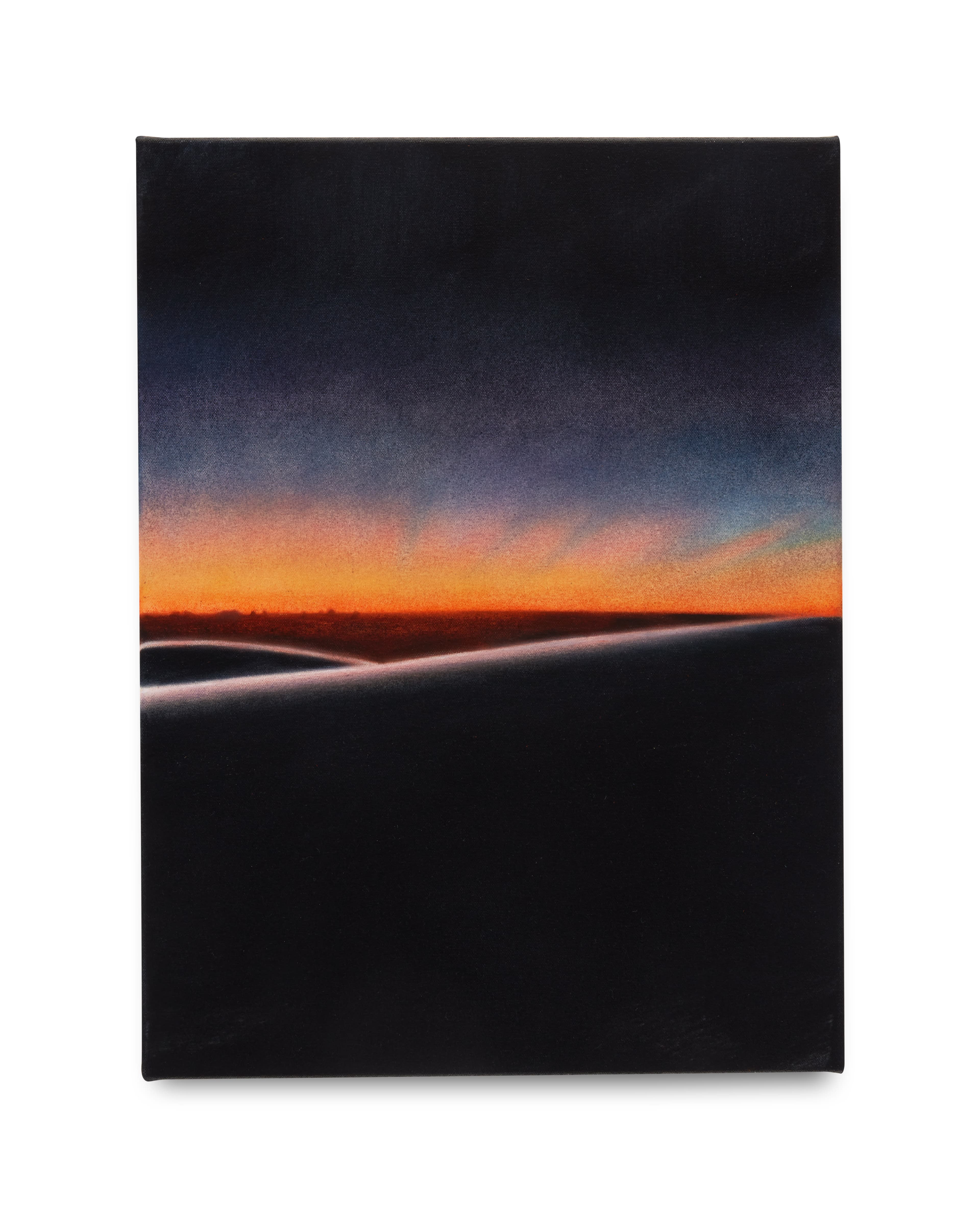 Oil on canvas painting of a sunset scene