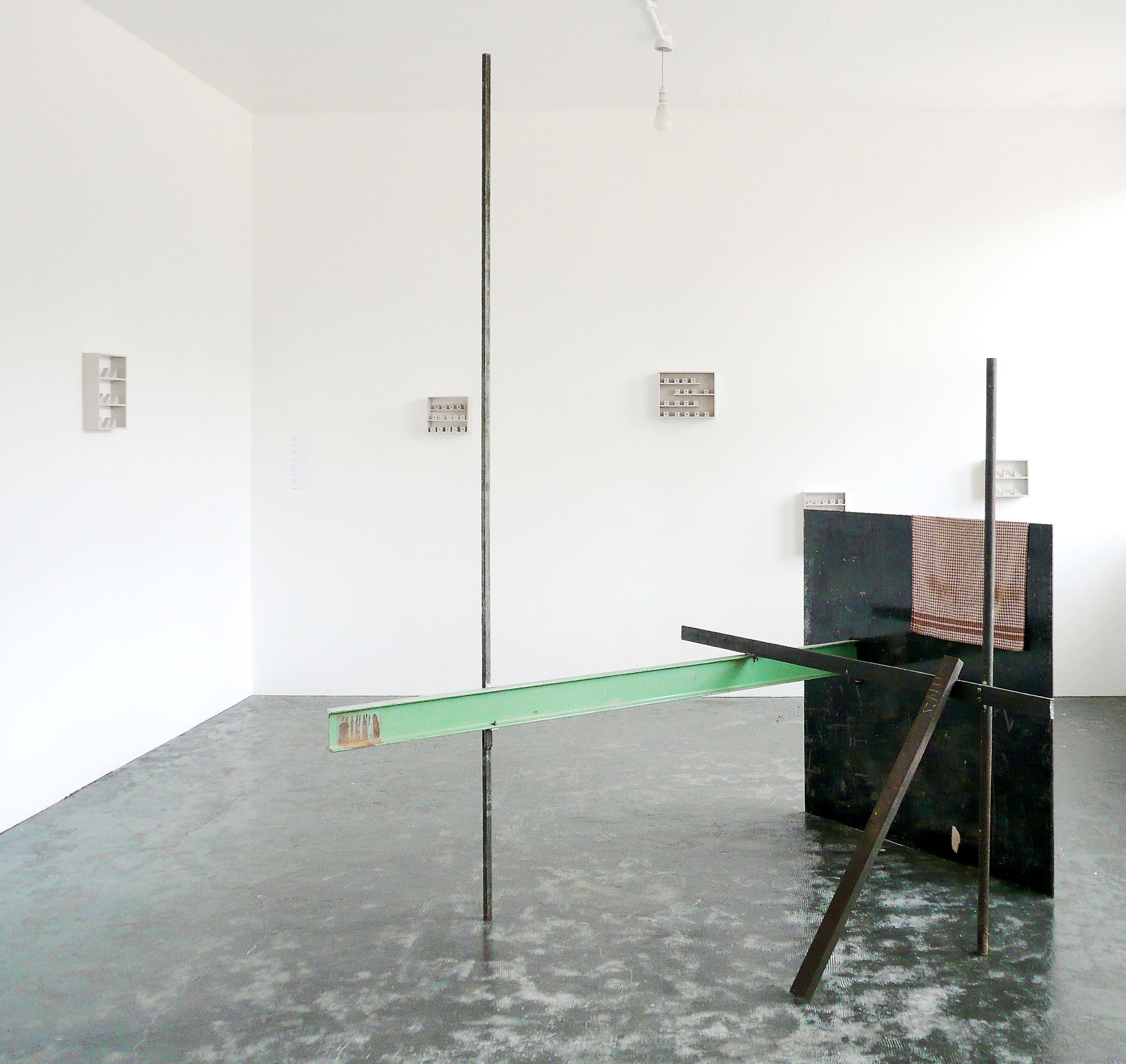 Installation images of 'Double Double' a group exhibition of works by by Eric Bainbridge, Noel Clueit, Marcus Coates, Jo Coupe, Jacob Dahlgren, Rachel Foulion, Dean Hughes, Rachel Lancaster, and Eftihis Patsourakis at Workplace | Gateshead