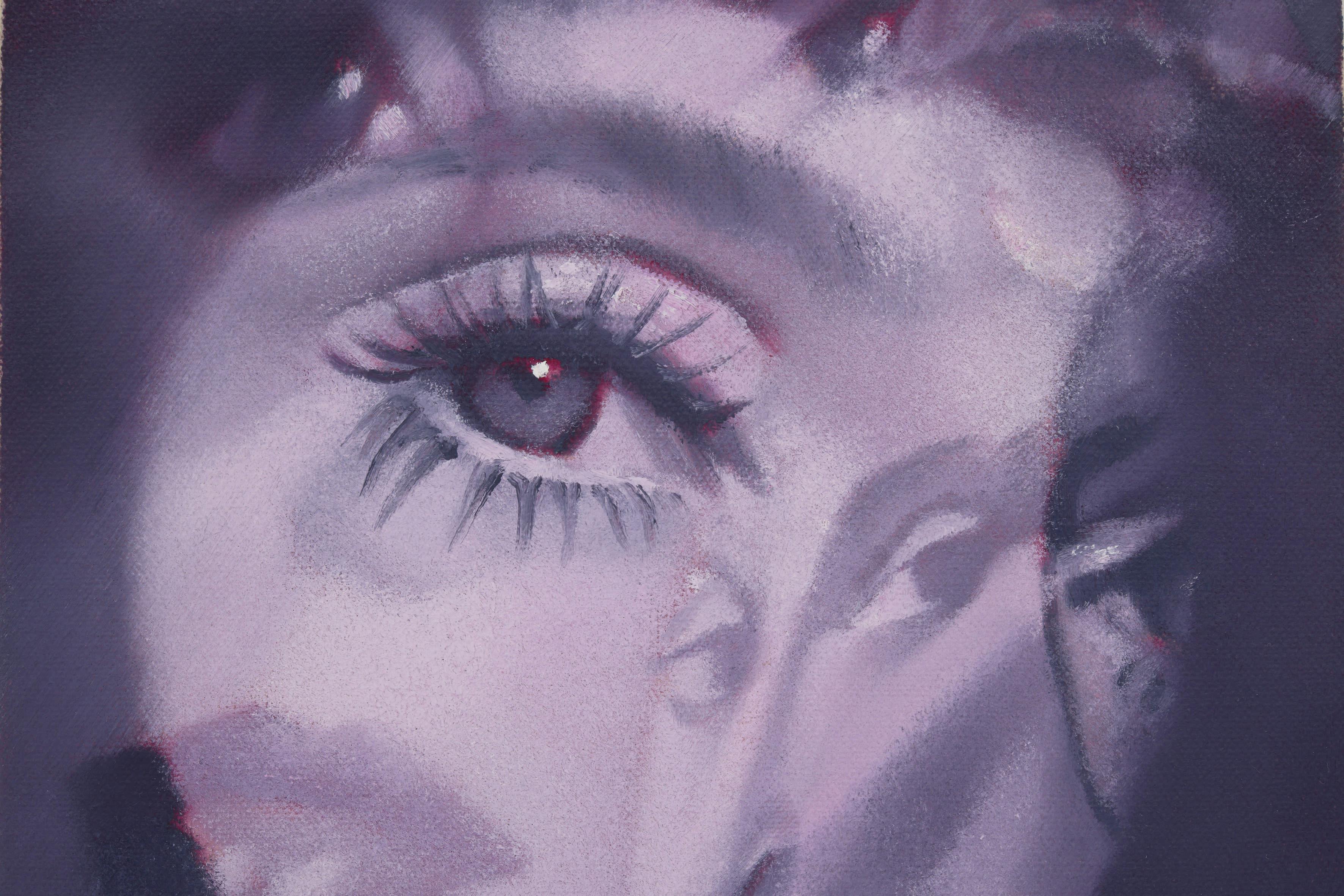 a purple hued painting of an eye overlaying a face by Julia Maiuri