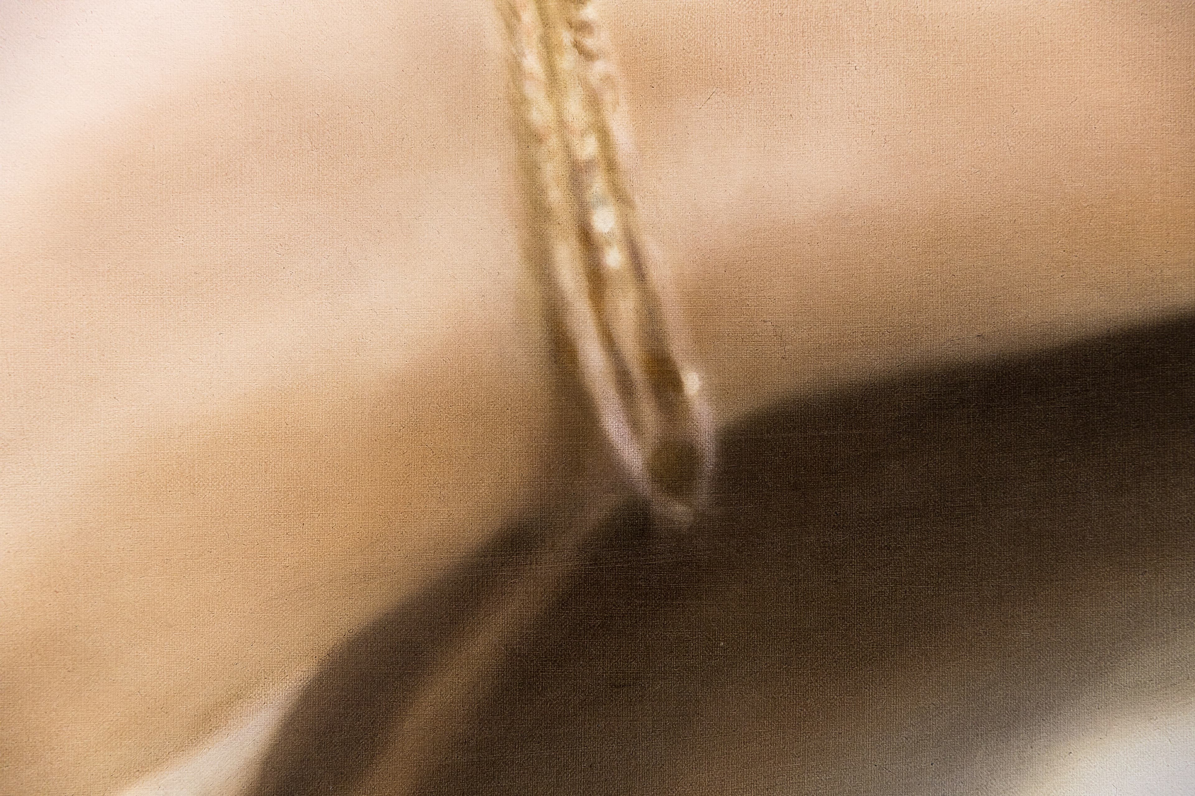 A painting by Rachel Lancaster of a close up of a wrist wearing a gold bracelet