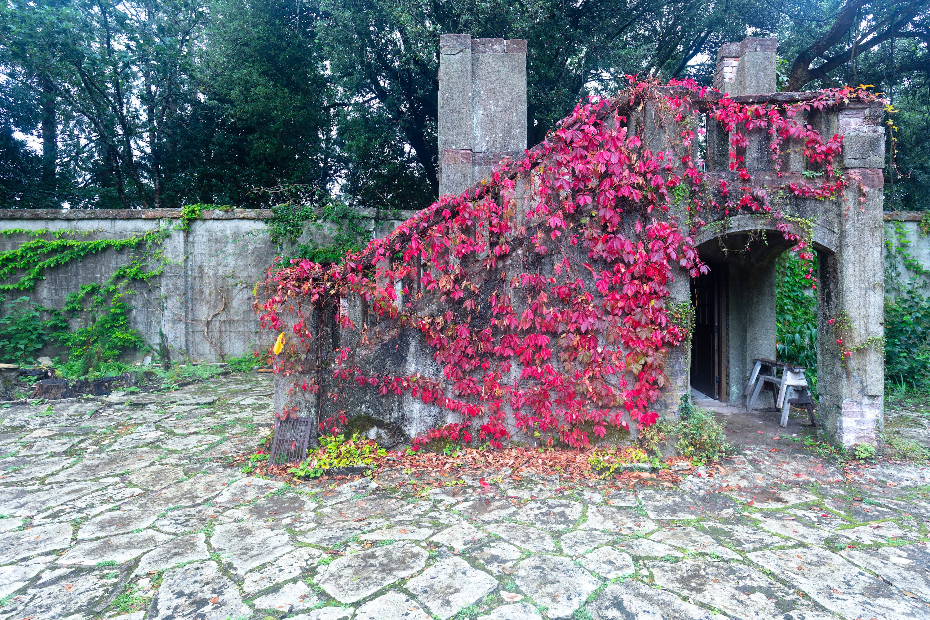 Artworks by James Cabaniuk installed outside in a lush green garden