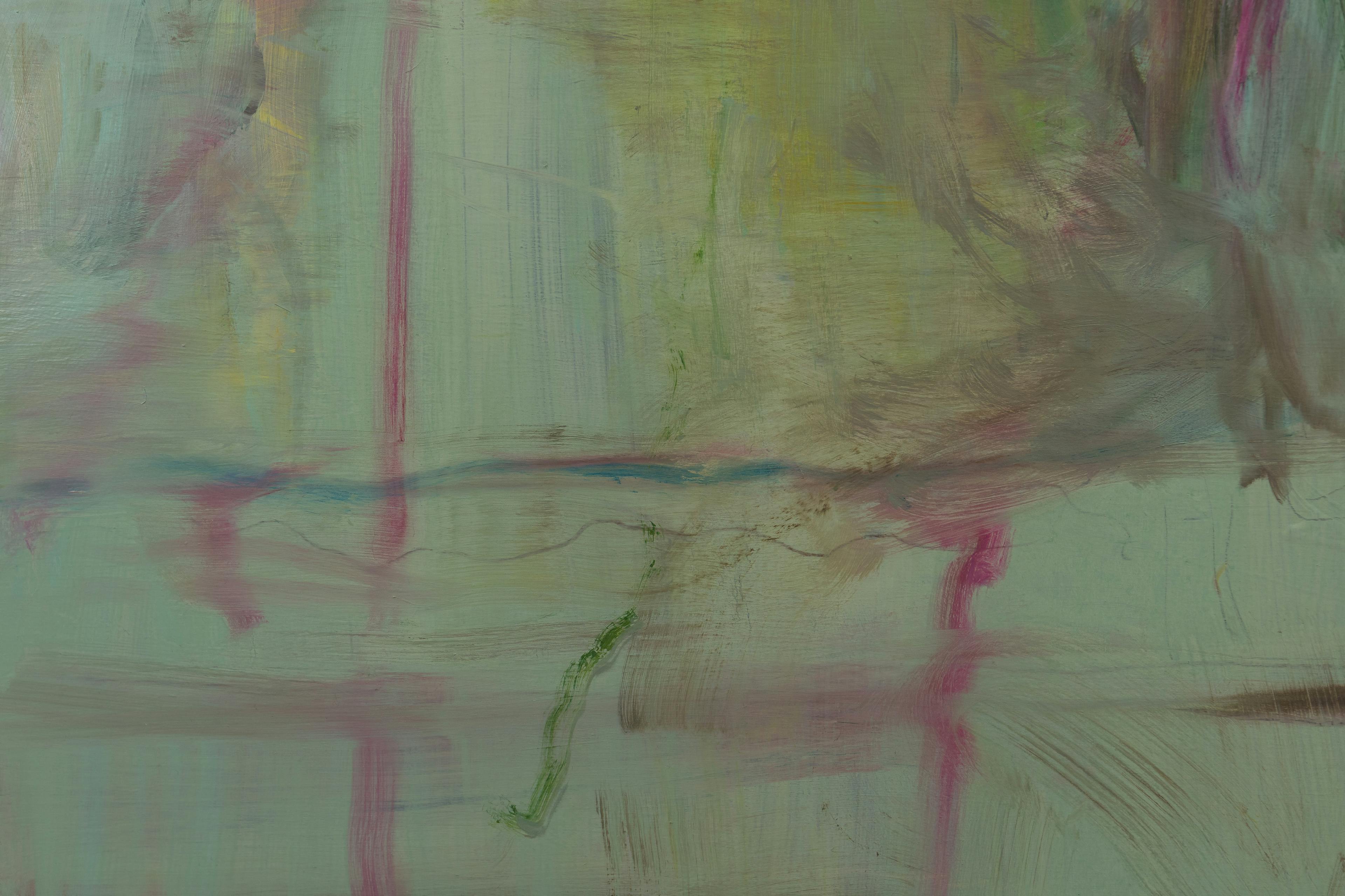 a green and colourful gestural abstract painting