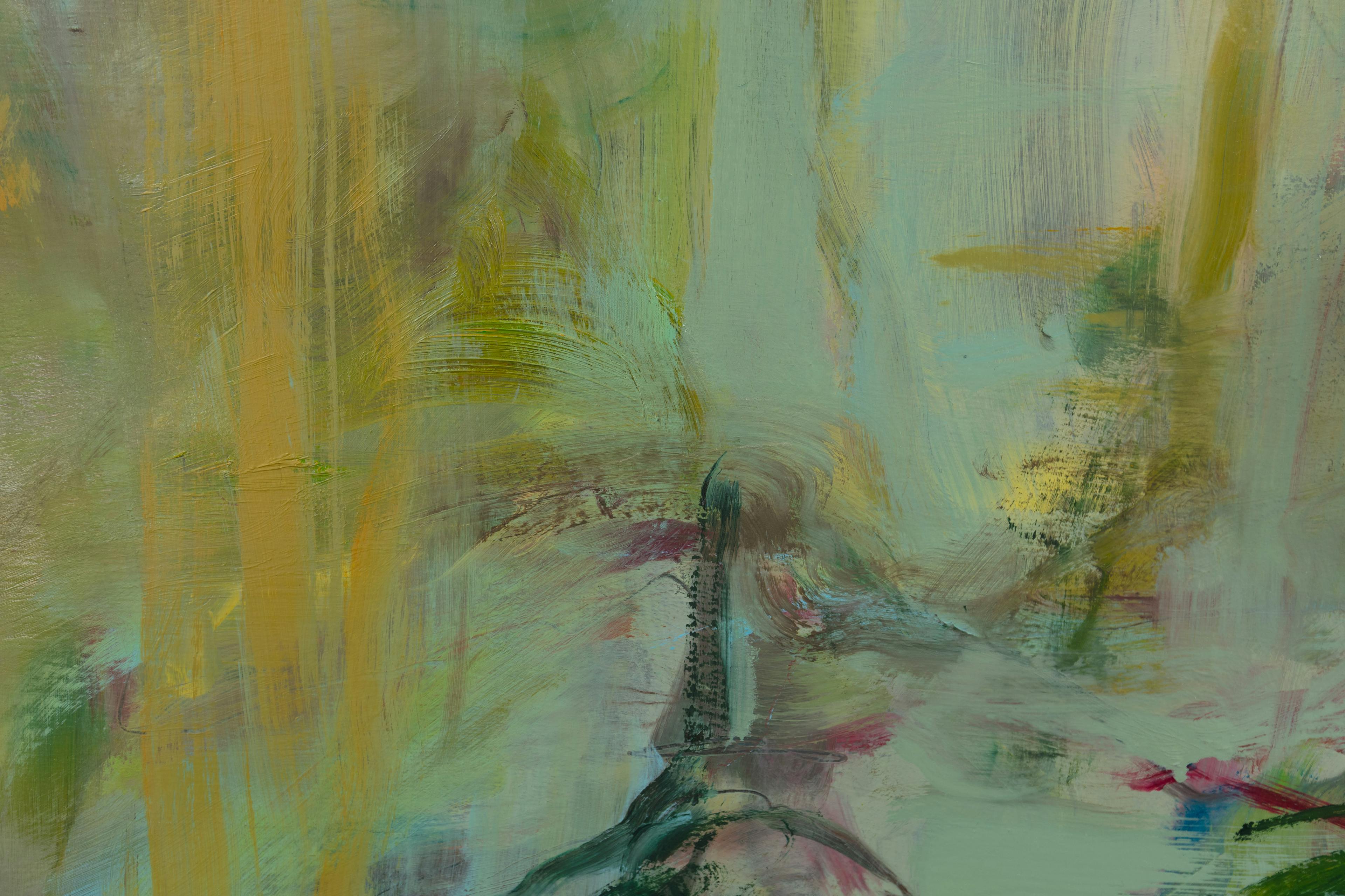 a green and colourful gestural abstract painting