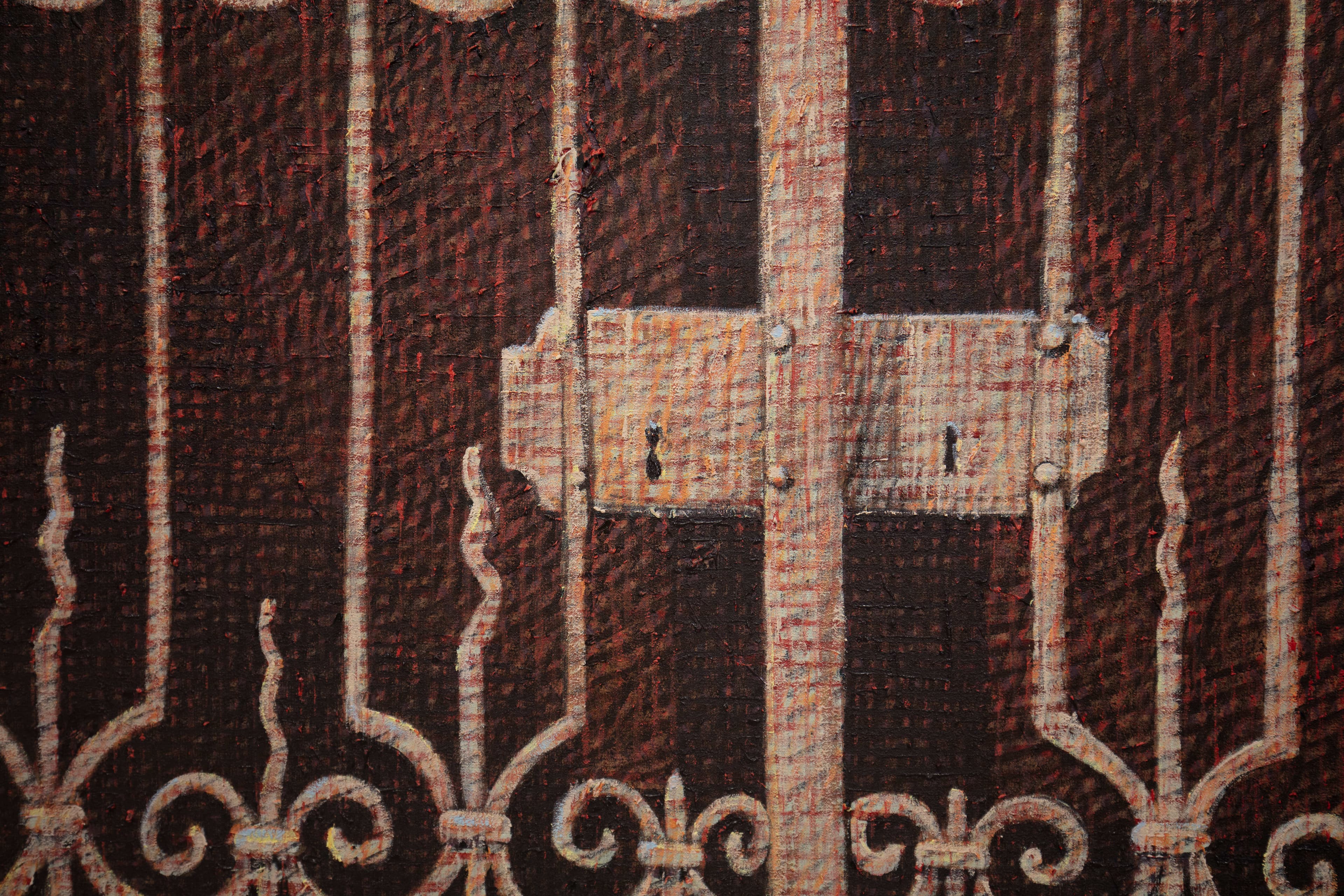 a painting of an ornate closed gate