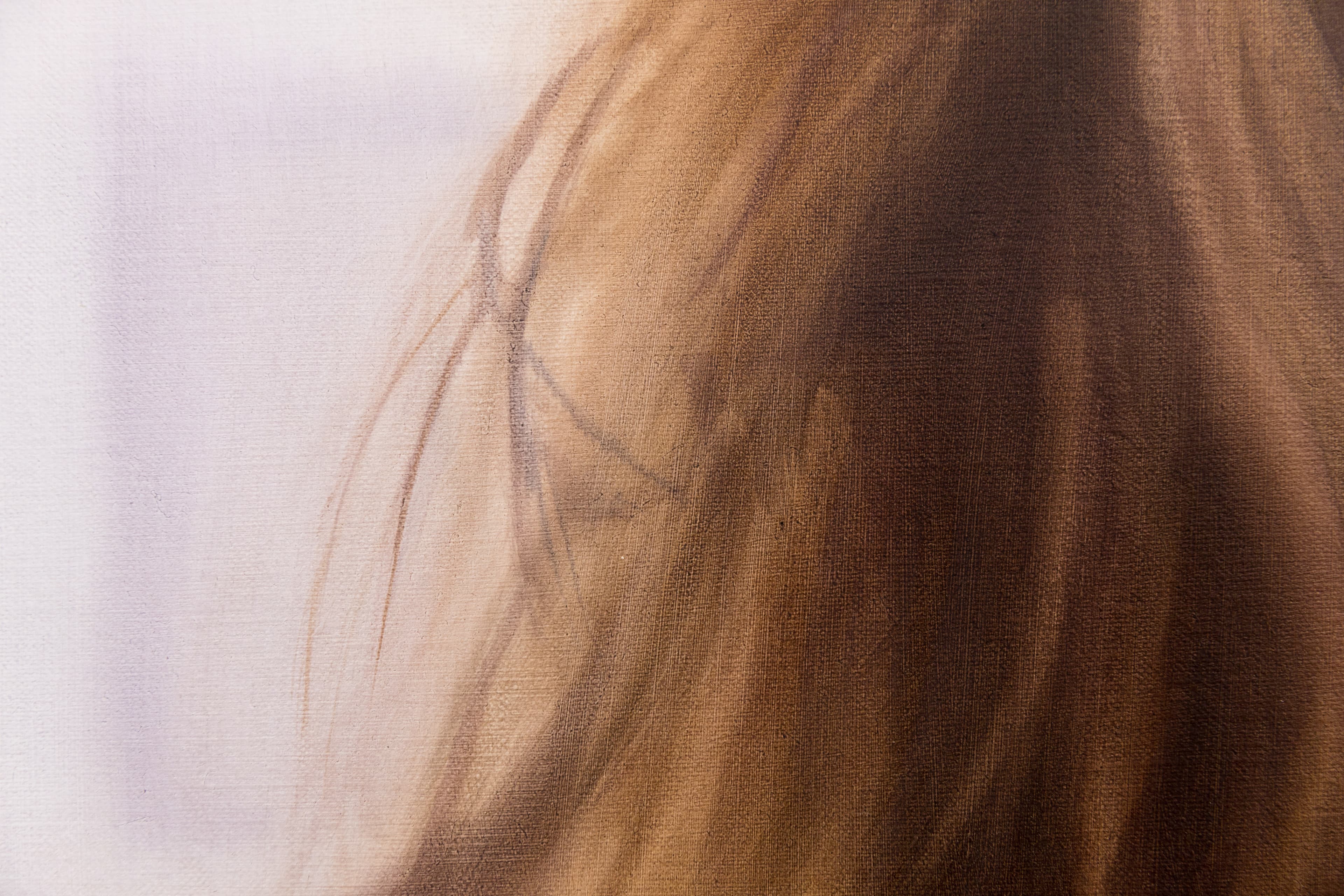 A painting by Rachel Lancaster of a ponytail held in place by a banana clip