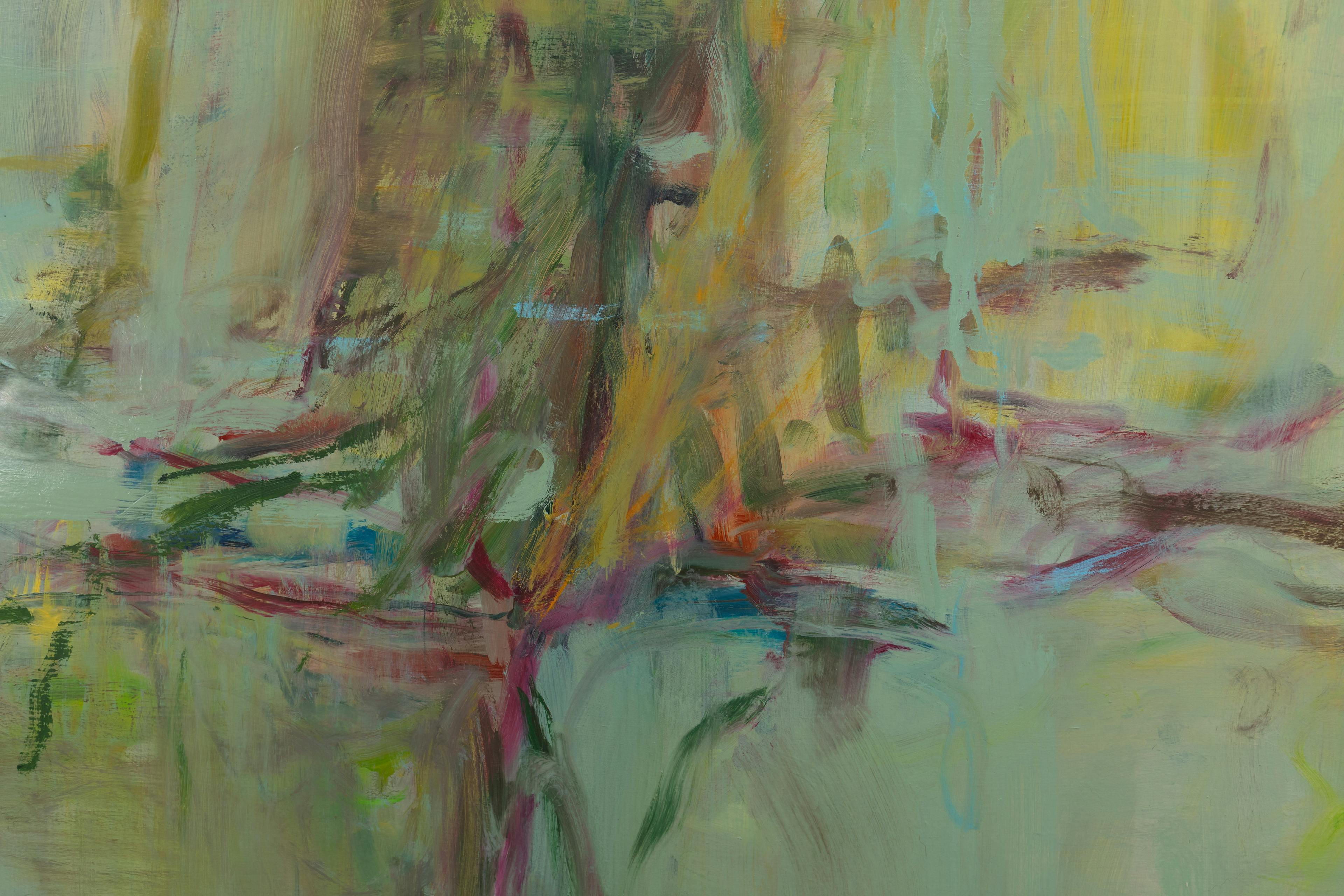 a green and colourful gestural abstract painting