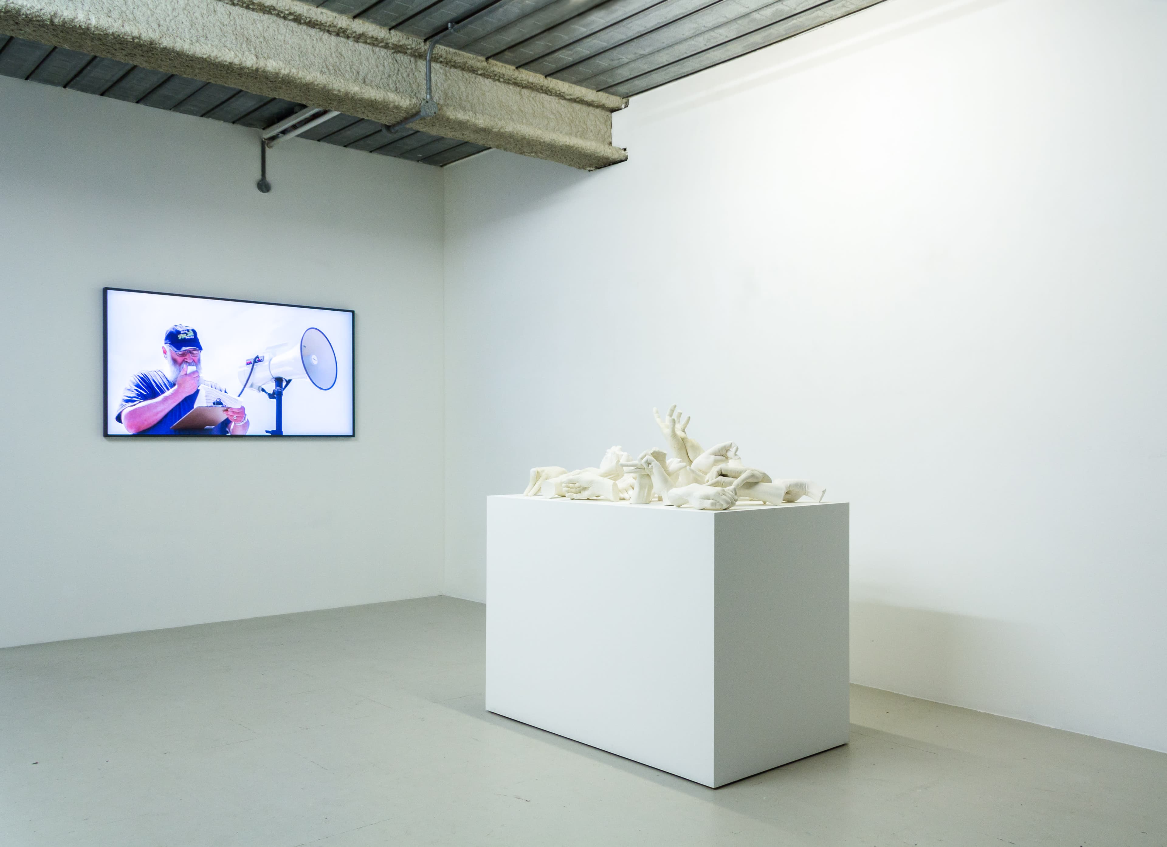 Installation photographs of Marcus Coates' exhibition 'The Last of Its Kind' at Workplace in Mayfair