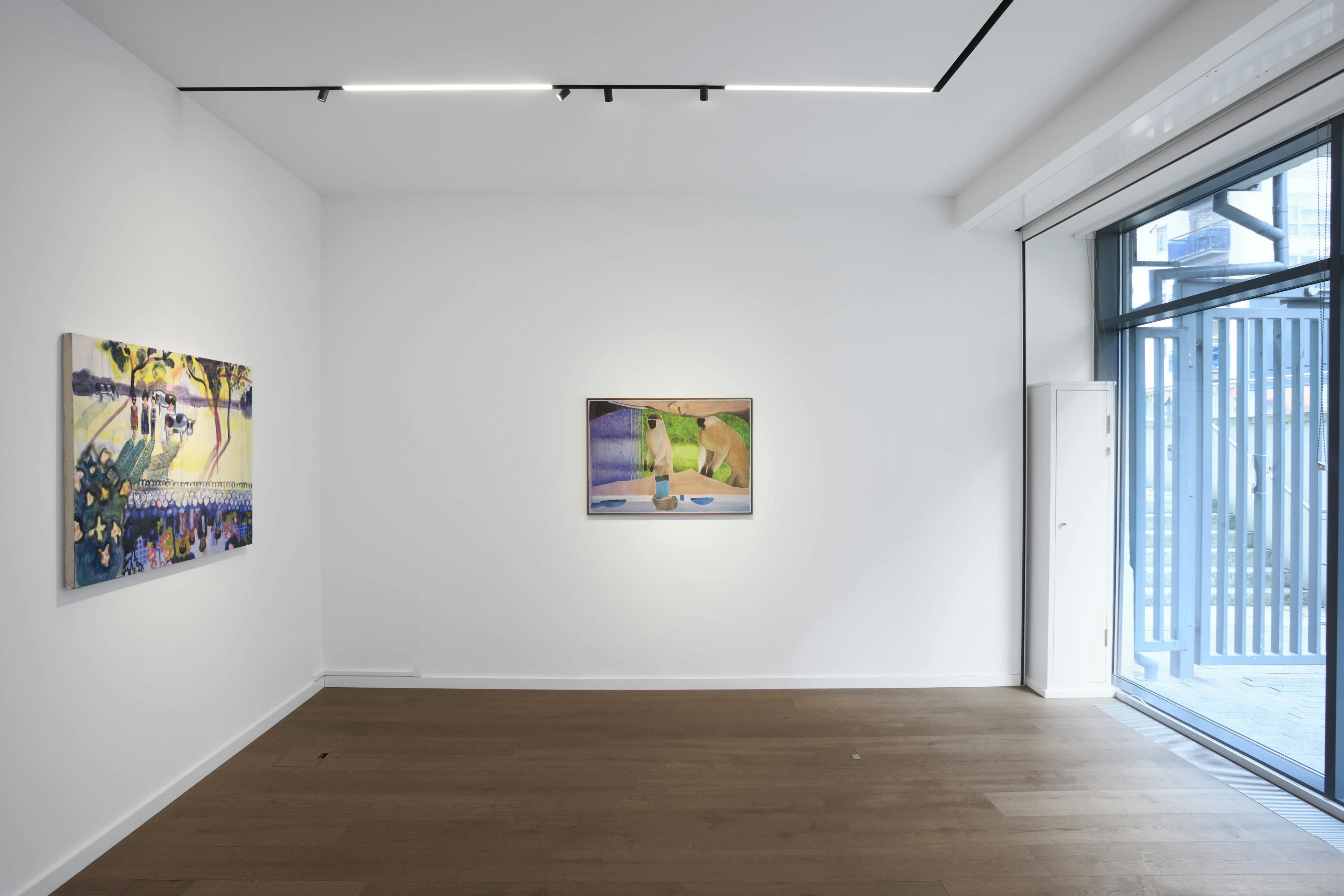 Installation images of 'Interludes' a group exhibition at Workplace in London