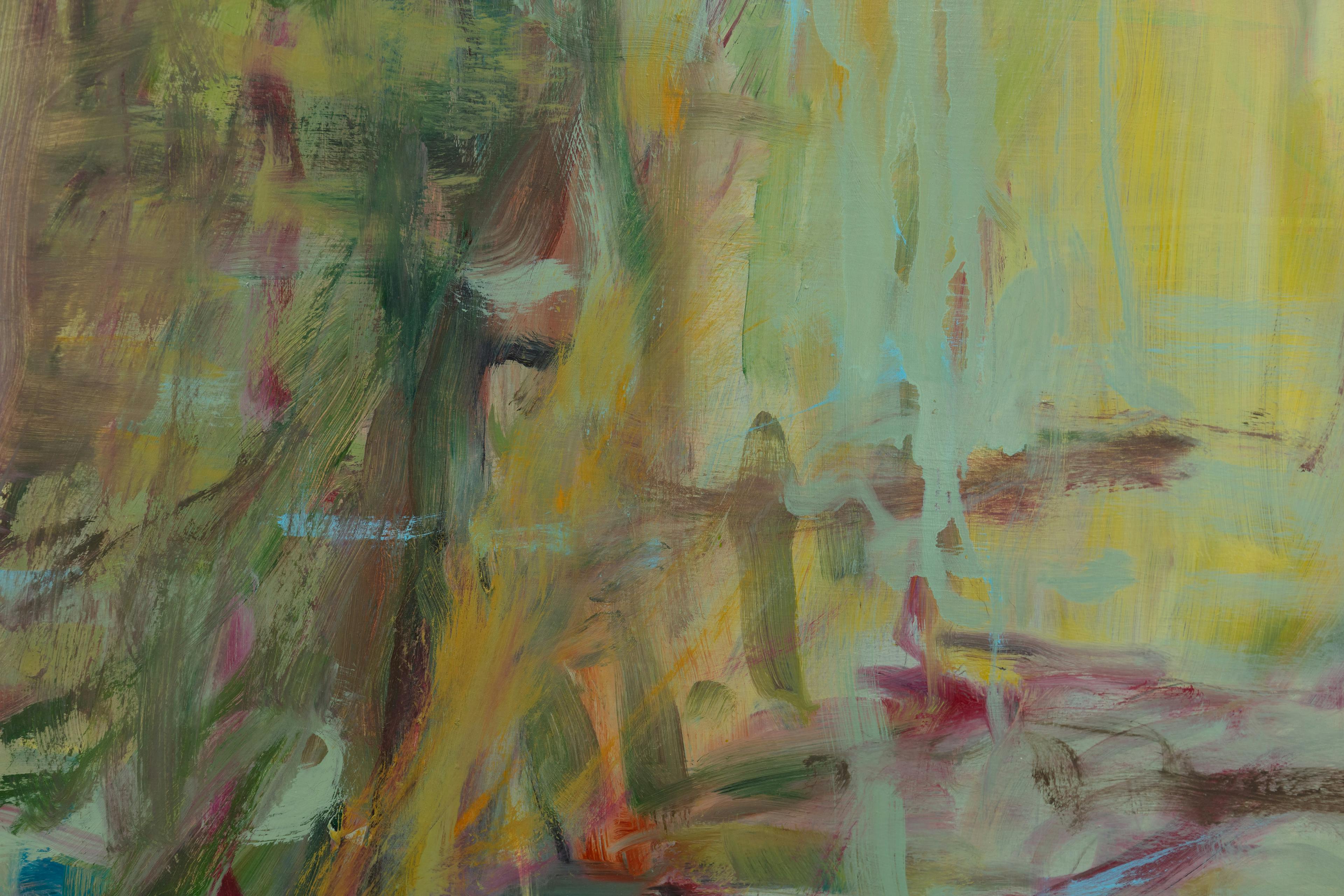 a green and colourful gestural abstract painting