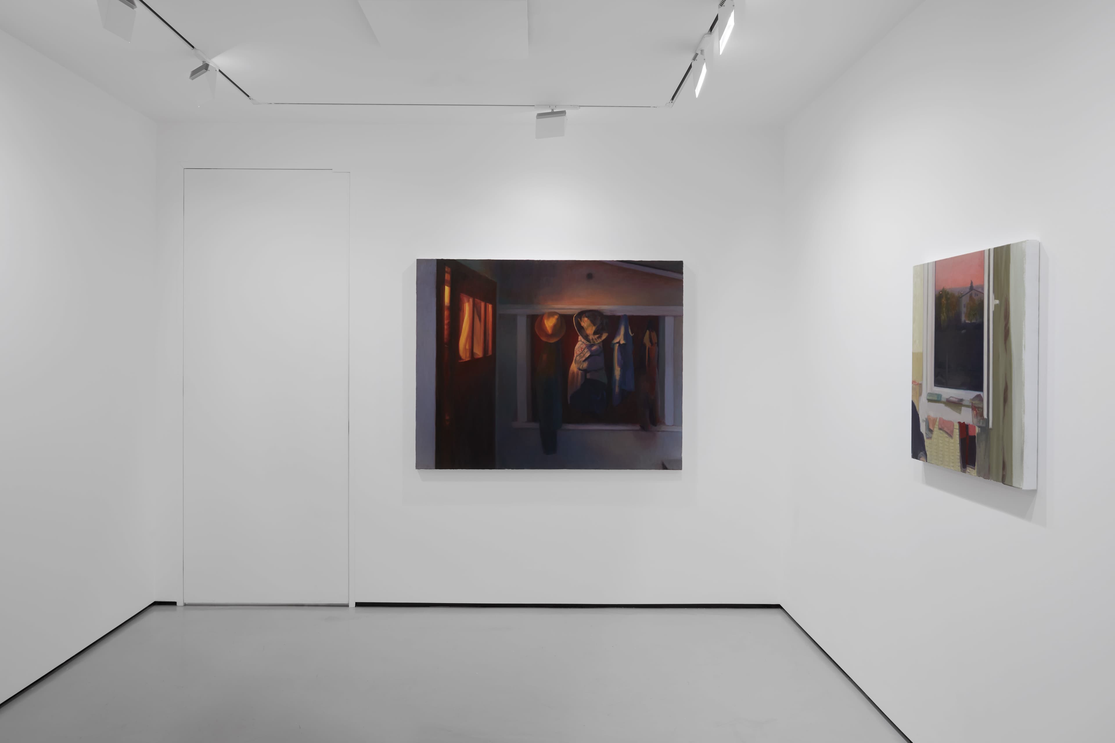 Installation shots of Cristian Avram's exhibition 'Lapse' at Workplace in London. An exhibition of oil paintings in a minimal white gallery space. 