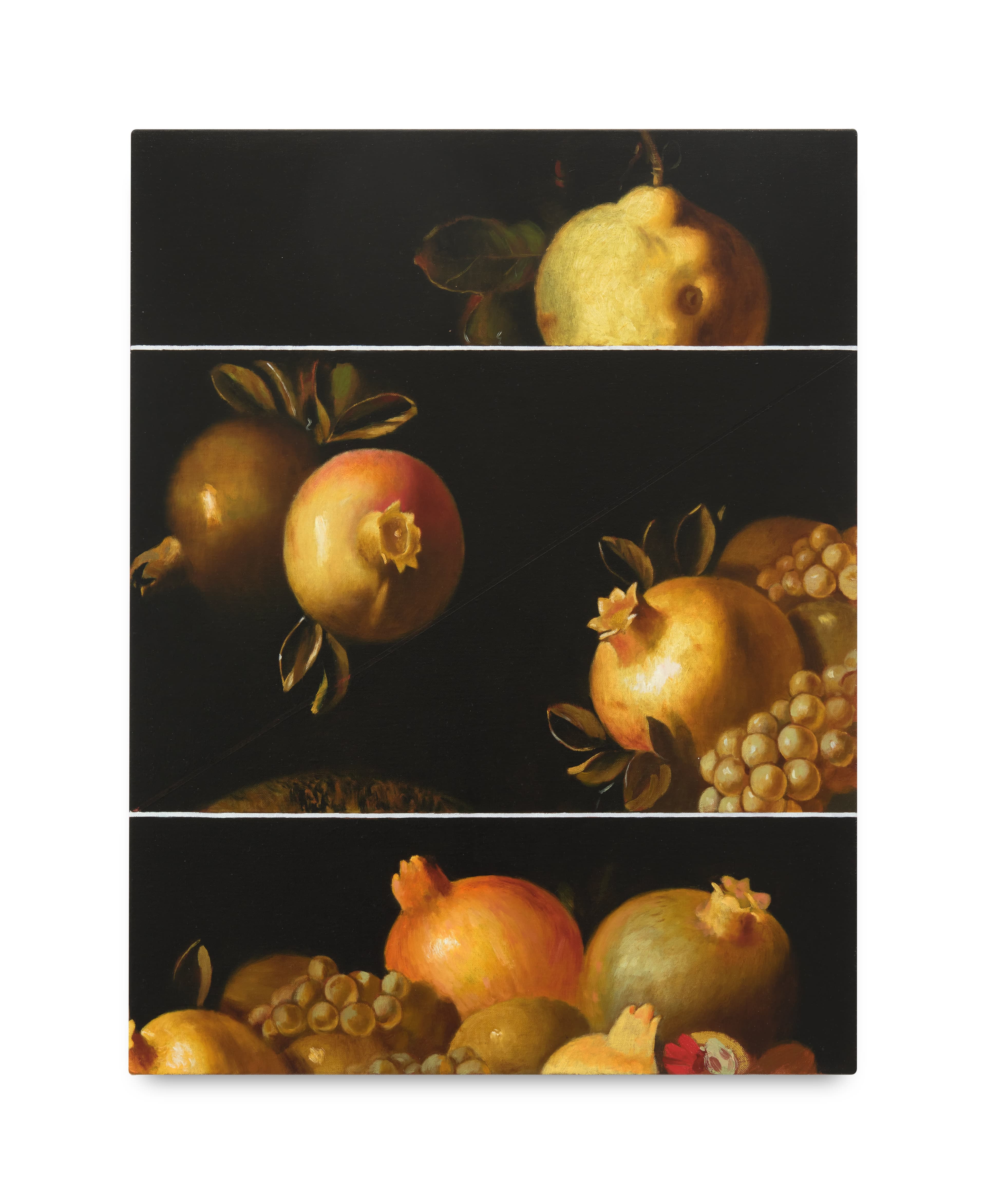 Oil on linen painting of fruit in still-life style 