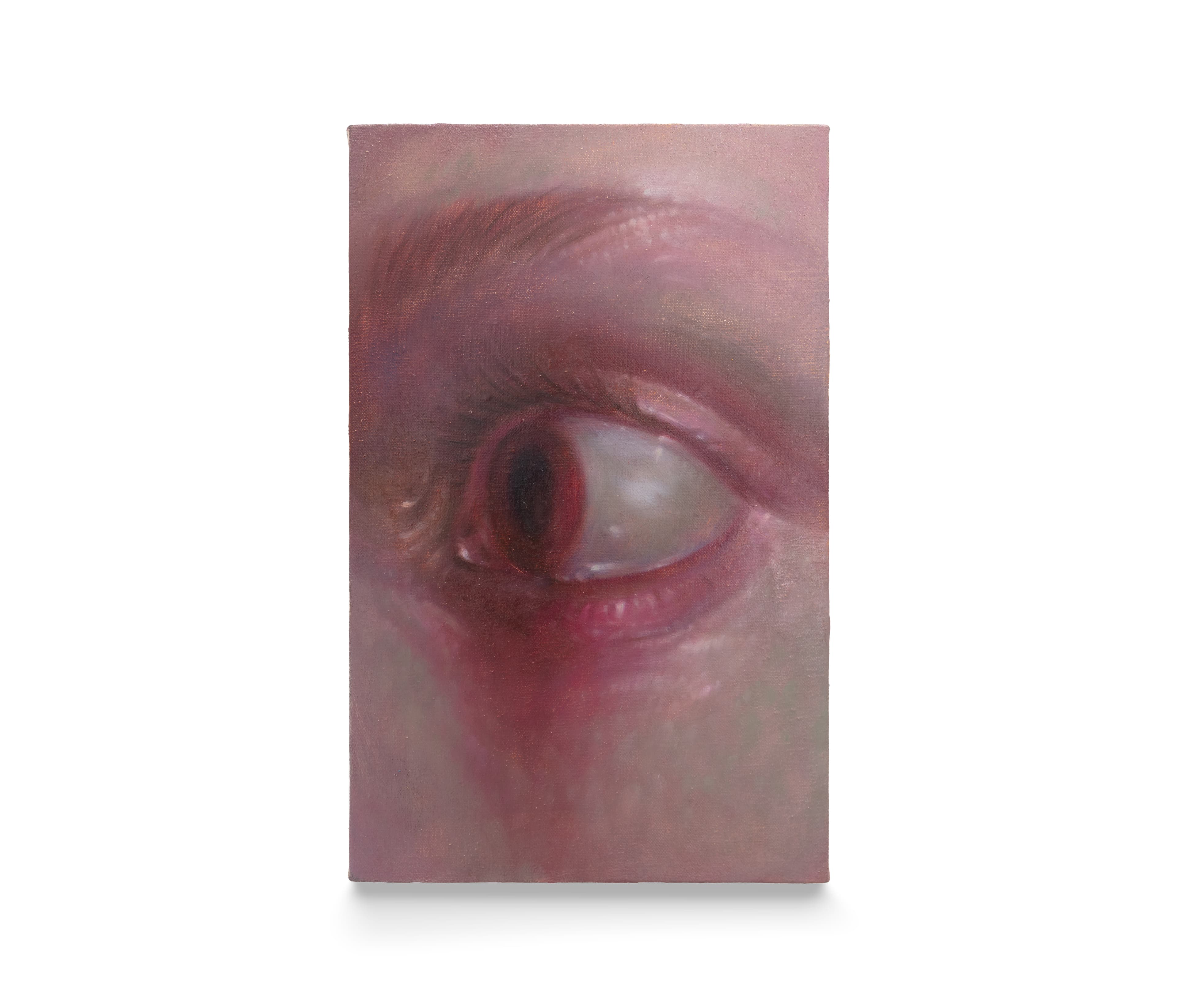 a close cropped painting of an eyeball looking to the left