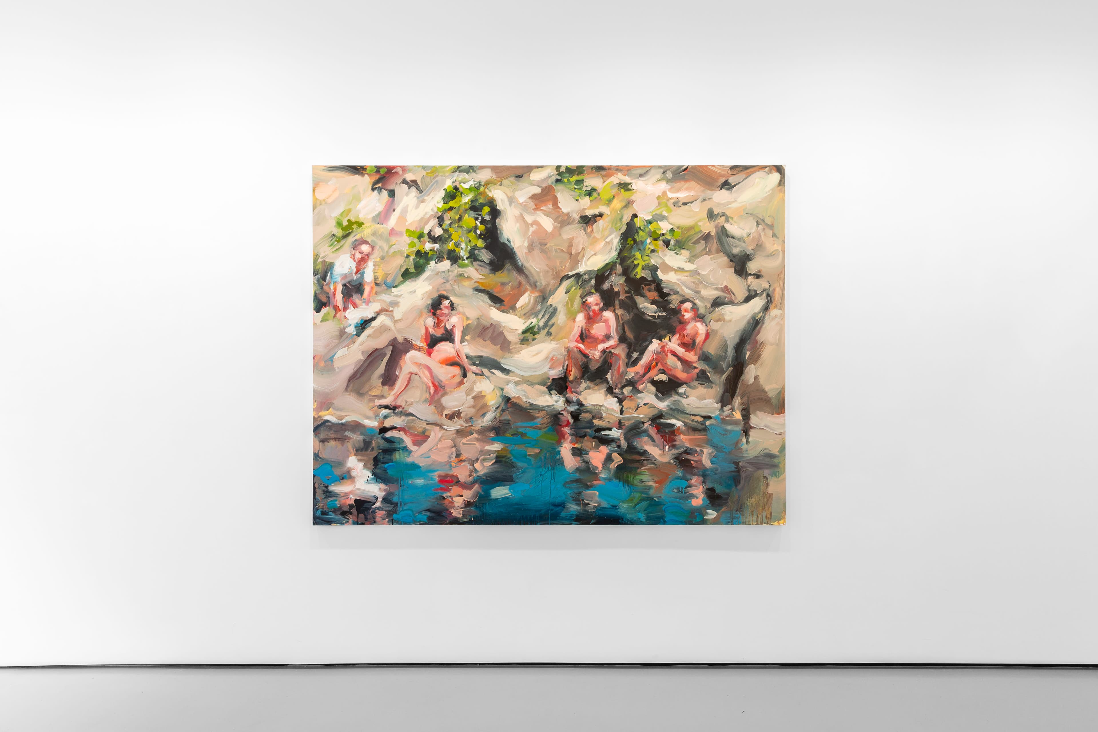 a painting by Laura Lancaster of figures by a rocky pool