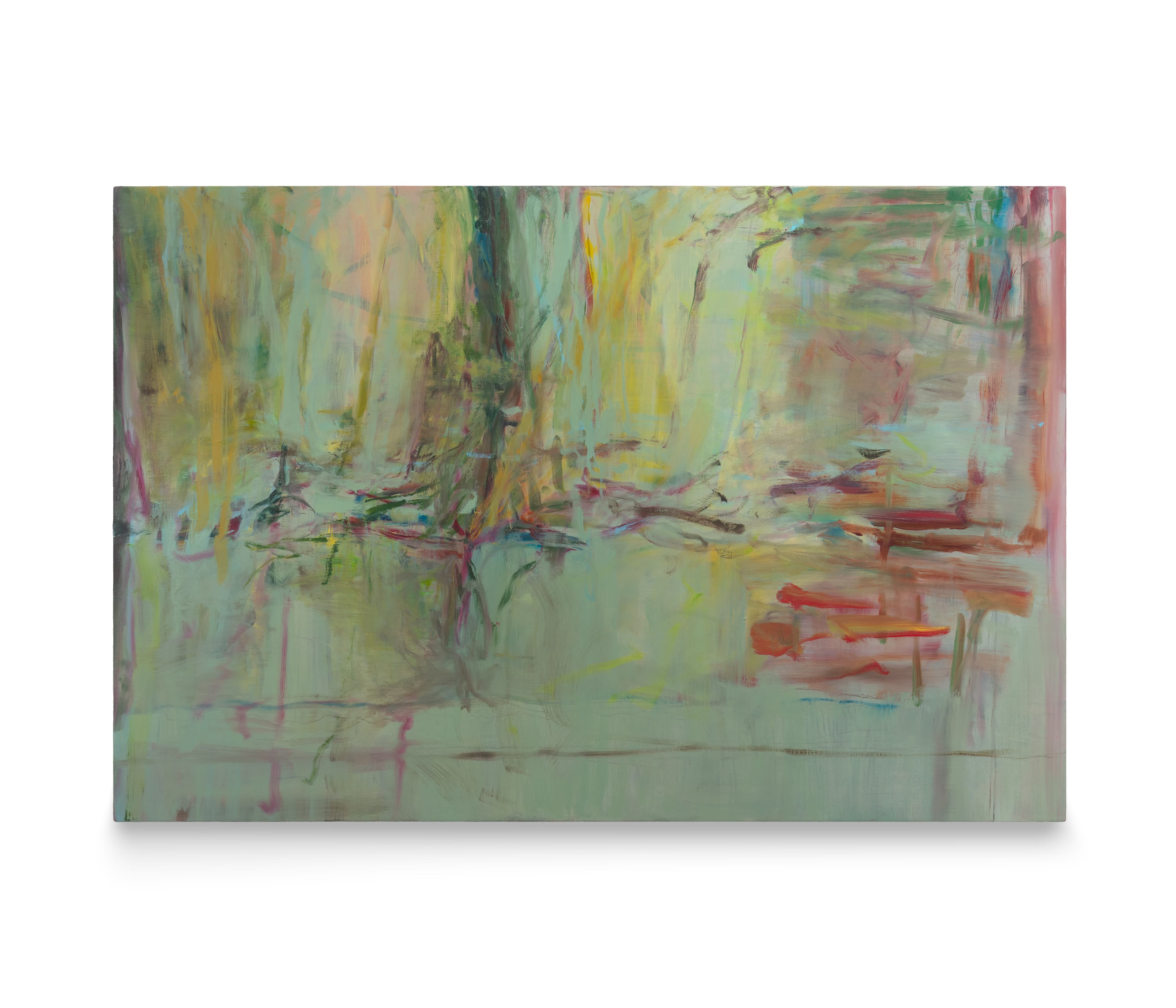 a green and colourful gestural abstract painting