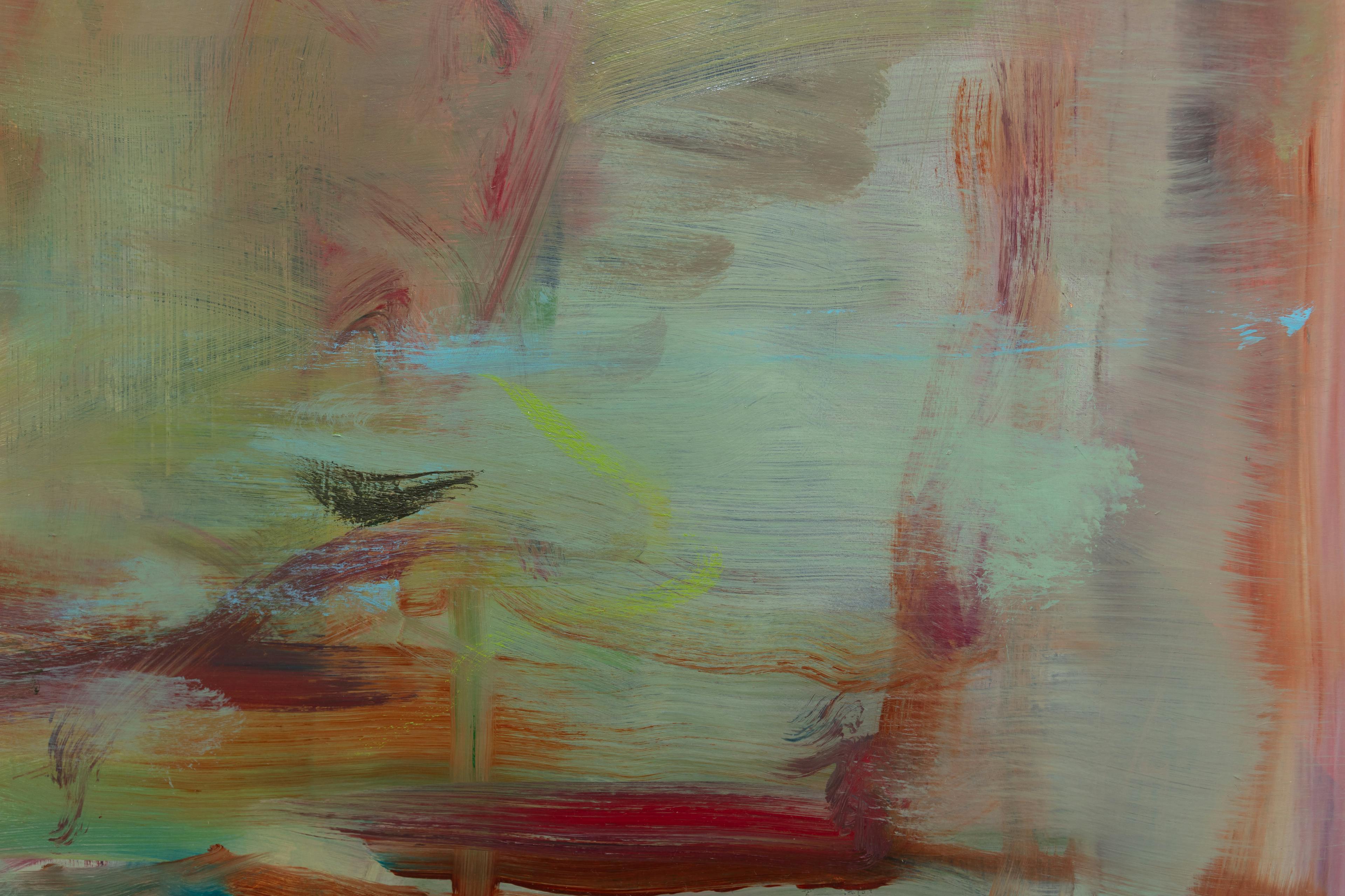 a green and colourful gestural abstract painting