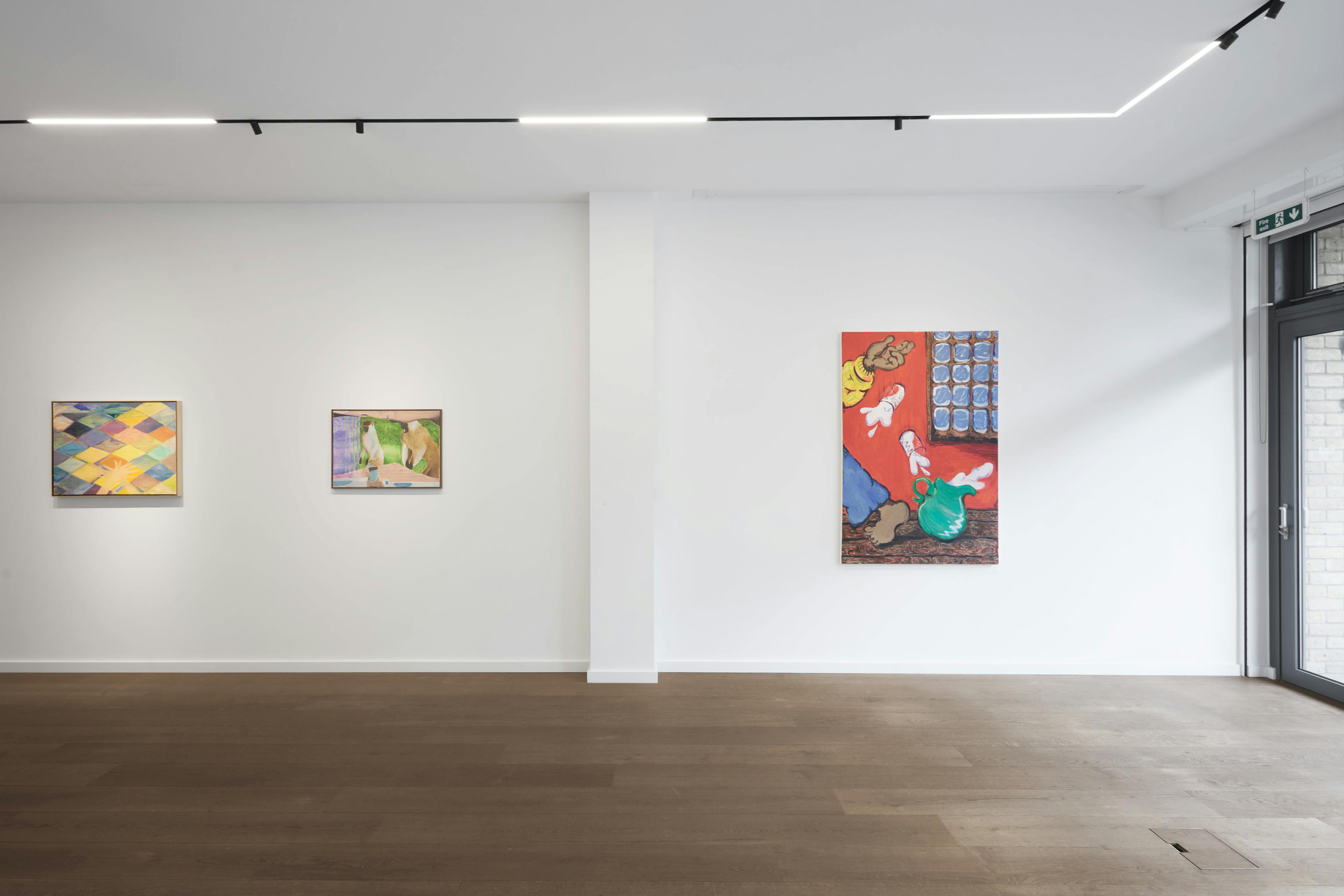 Installation images of 'Interludes' a group exhibition at Workplace in London