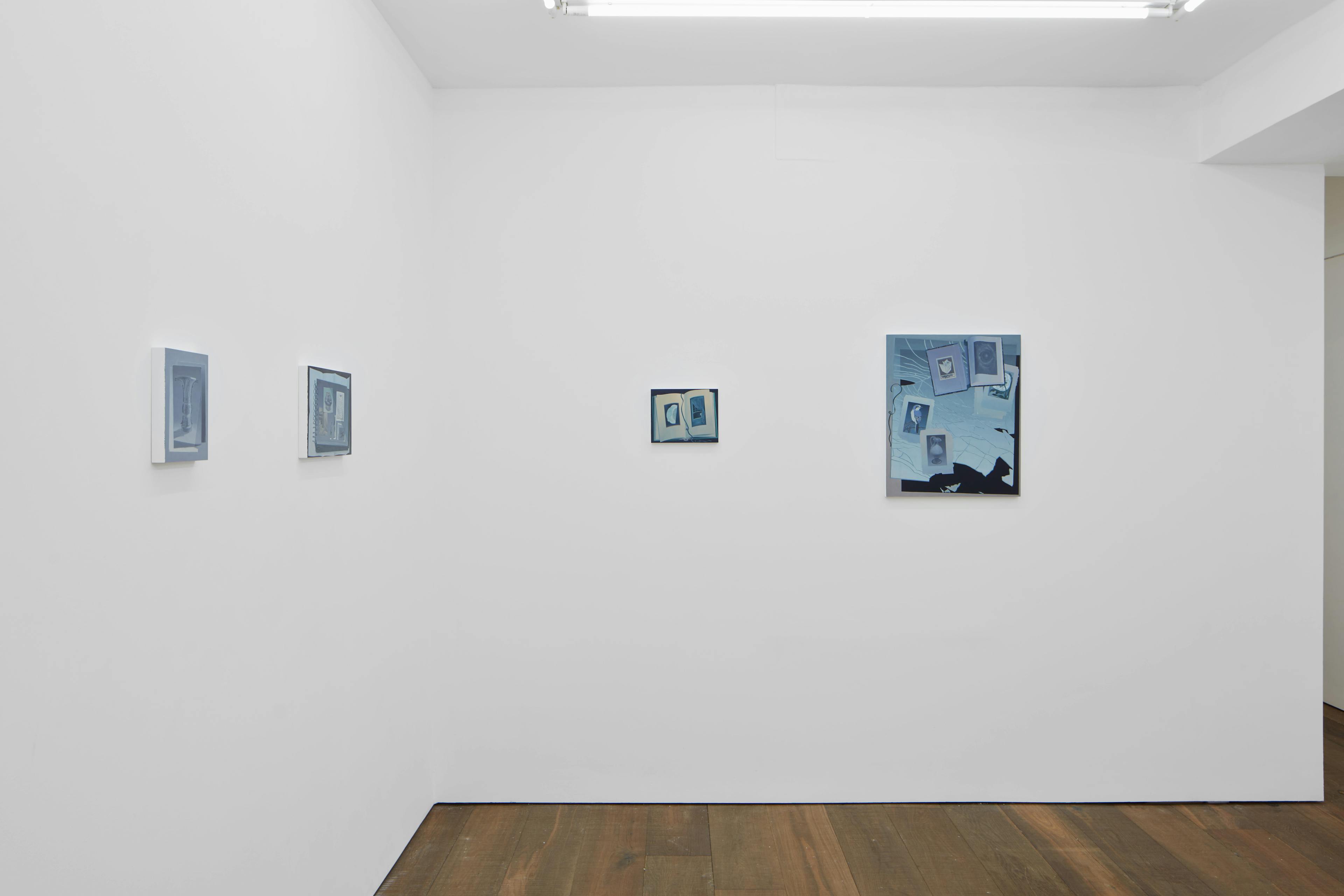 Installation shots of Olivia Jia's solo exhibition Ex Libris, at Workplace | London