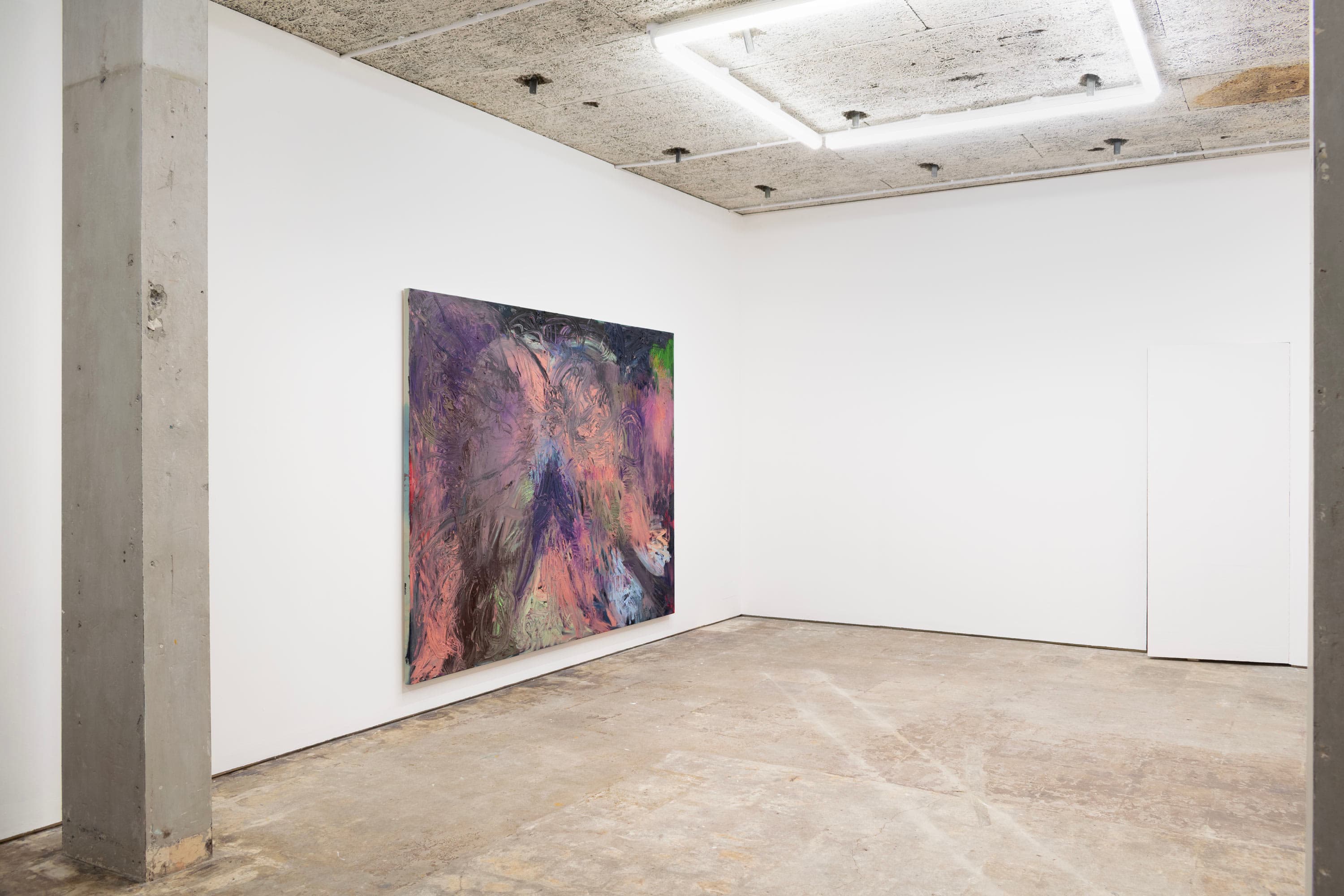 An installation by James Cabaniuk including two large abstract paintings facing one an another