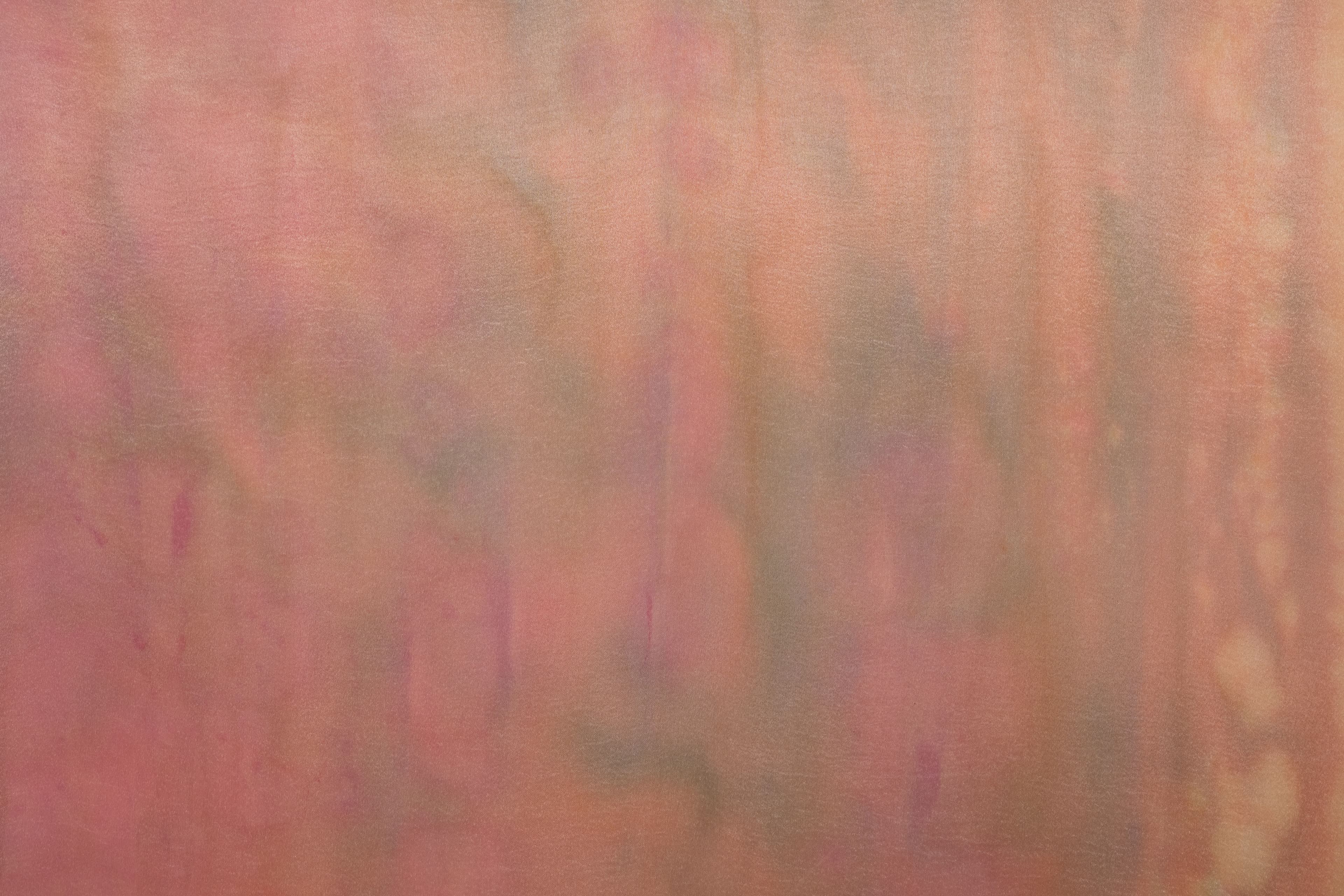 Medium sized painting by Max Boyla. Salmon pink background with marbled markings on the left and right hand side of the canvas divided by a light pink bleached line.