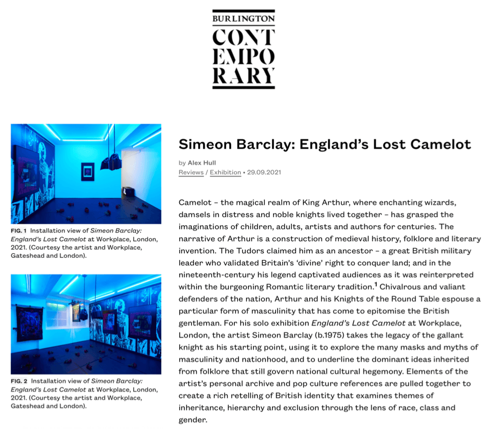 Burlington Contemporary ‘Simeon Barclay: England’s Lost Camelot’ by Alex Hull 29 September 2021