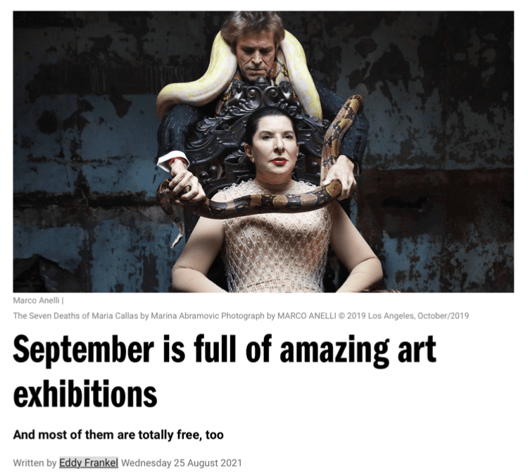 September is full of amazing art exhibitions’  Eddy Frankel, TimeOut 25 August, 2021