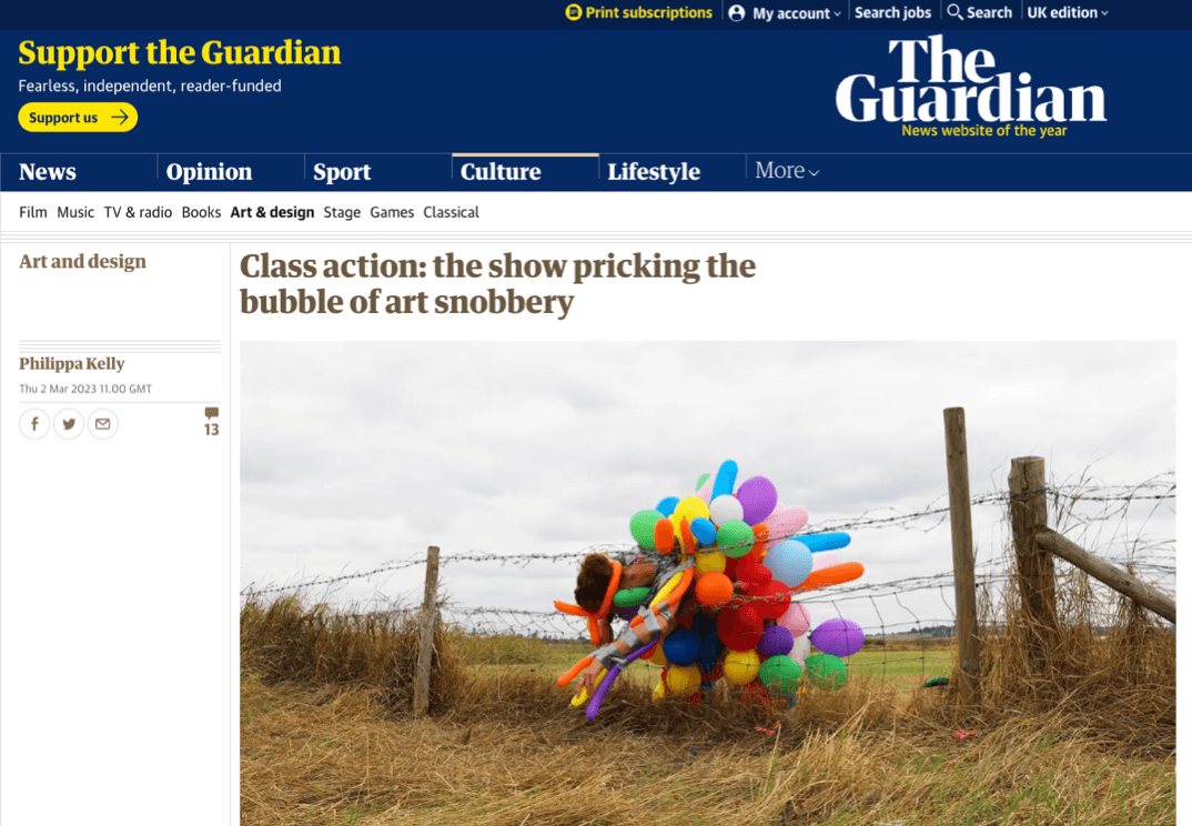 The Guardian ‘Class action: the show pricking the bubble of art snobbery’ 2 March 2023 Philippa Kelly