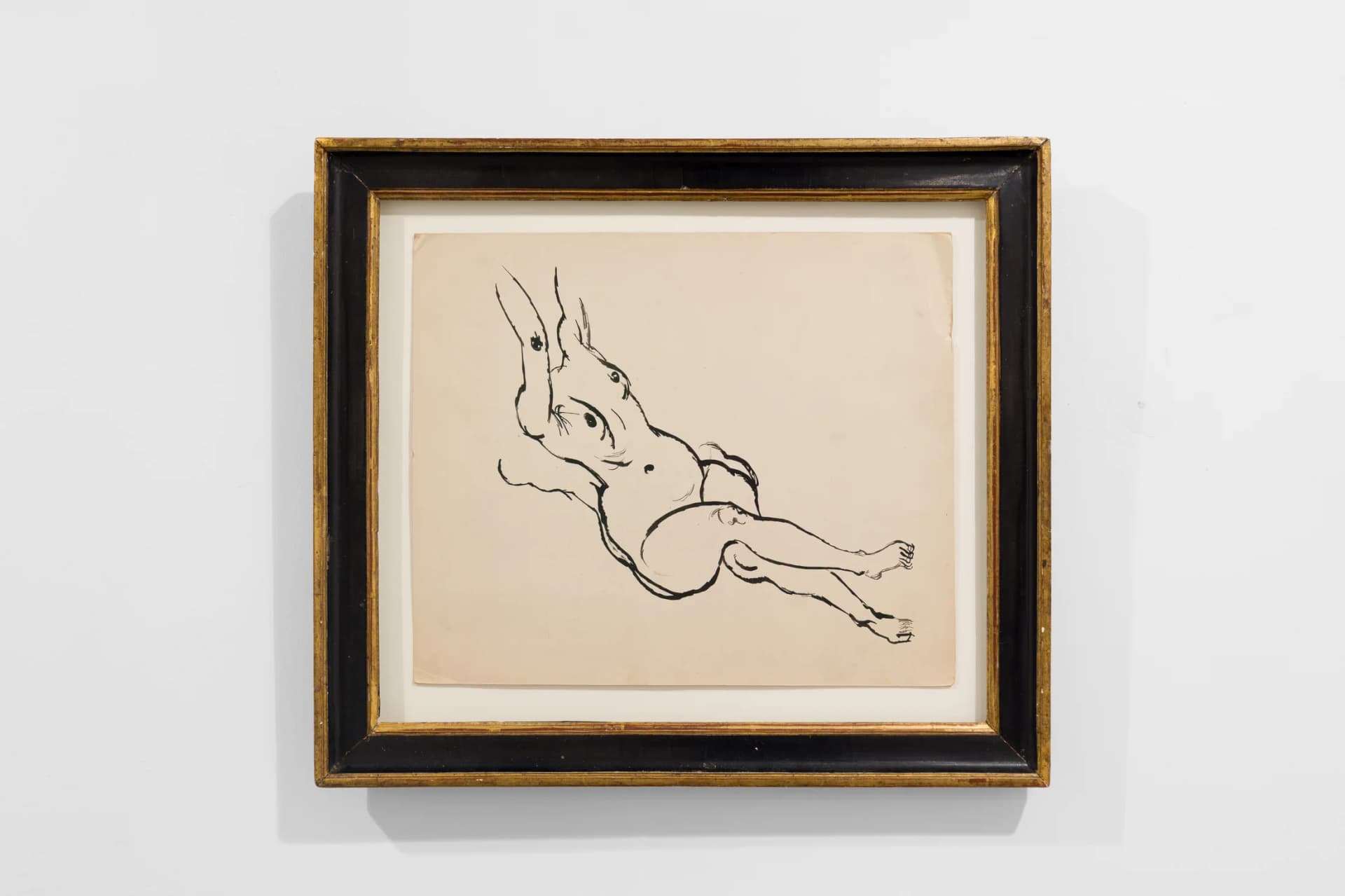 An ink on board painting of a nude woman