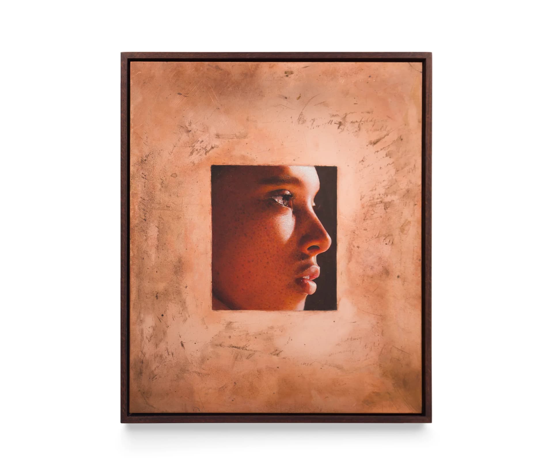 A painting by Ki Yoong of a cropped profile of a young woman's face