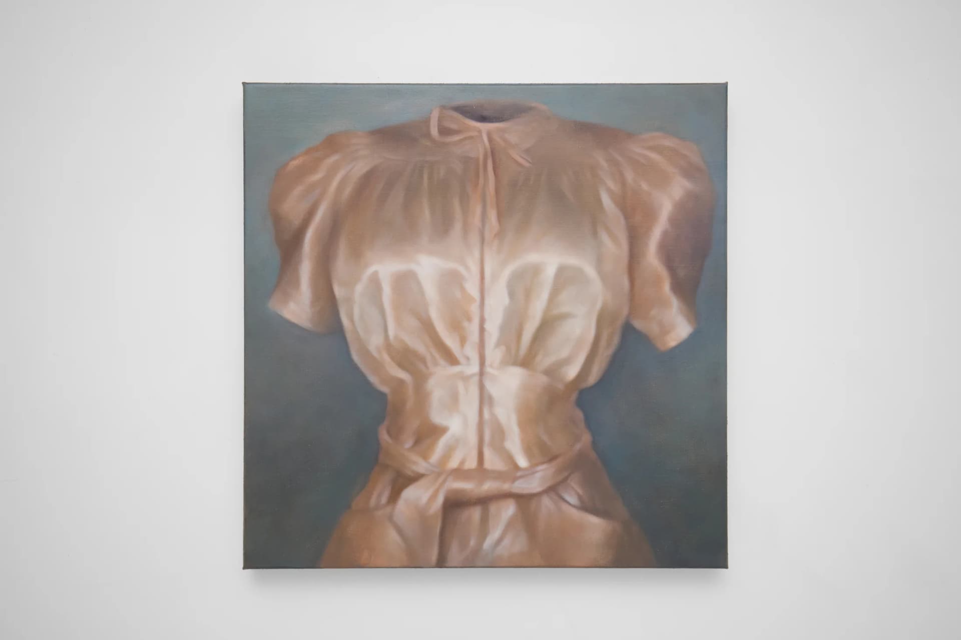 A painting of a pink dress from the front by Wang Pei