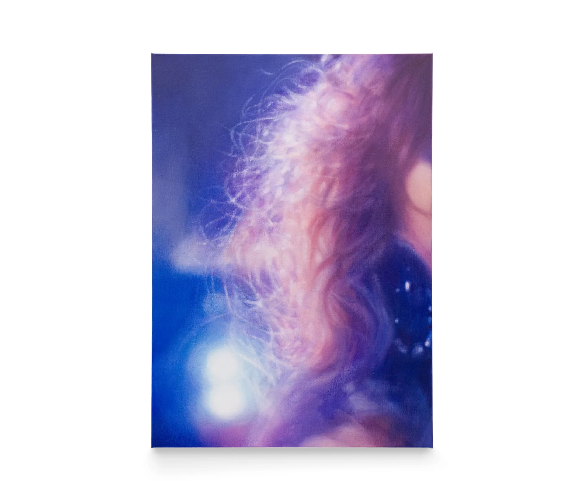 A painting by Rachel Lancaster of a woman with dappled light coming through wispy hair
